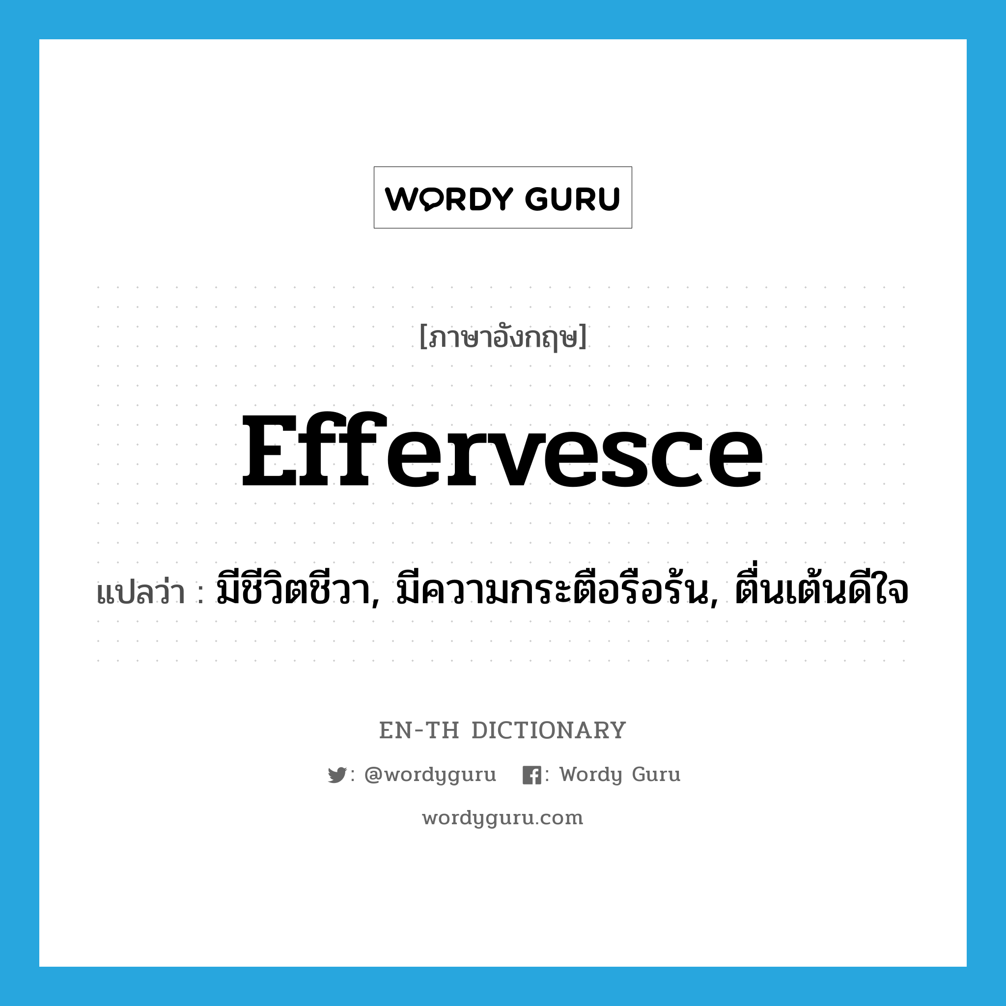 effervesce แปลว่า?, คำศัพท์ภาษาอังกฤษ effervesce แปลว่า มีชีวิตชีวา, มีความกระตือรือร้น, ตื่นเต้นดีใจ ประเภท VI หมวด VI