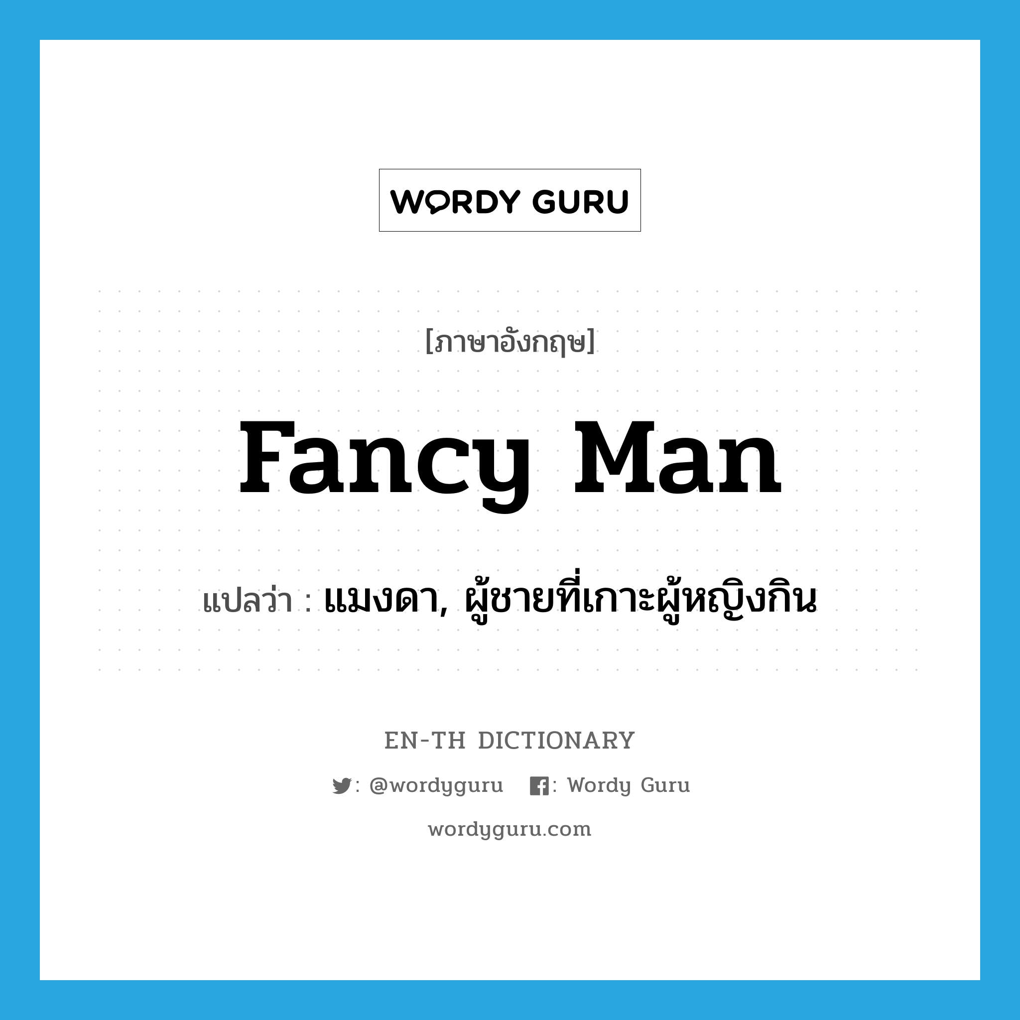 fancy man แปลว่า?, คำศัพท์ภาษาอังกฤษ fancy man แปลว่า แมงดา, ผู้ชายที่เกาะผู้หญิงกิน ประเภท N หมวด N