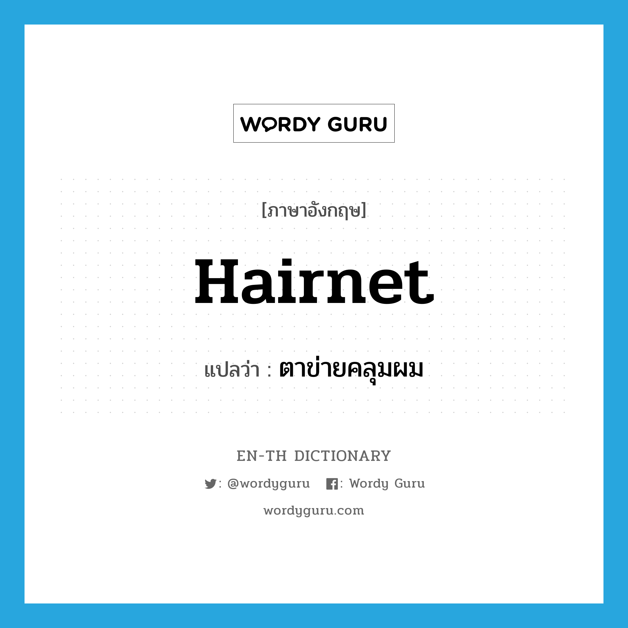 hairnet แปลว่า?, คำศัพท์ภาษาอังกฤษ hairnet แปลว่า ตาข่ายคลุมผม ประเภท N หมวด N