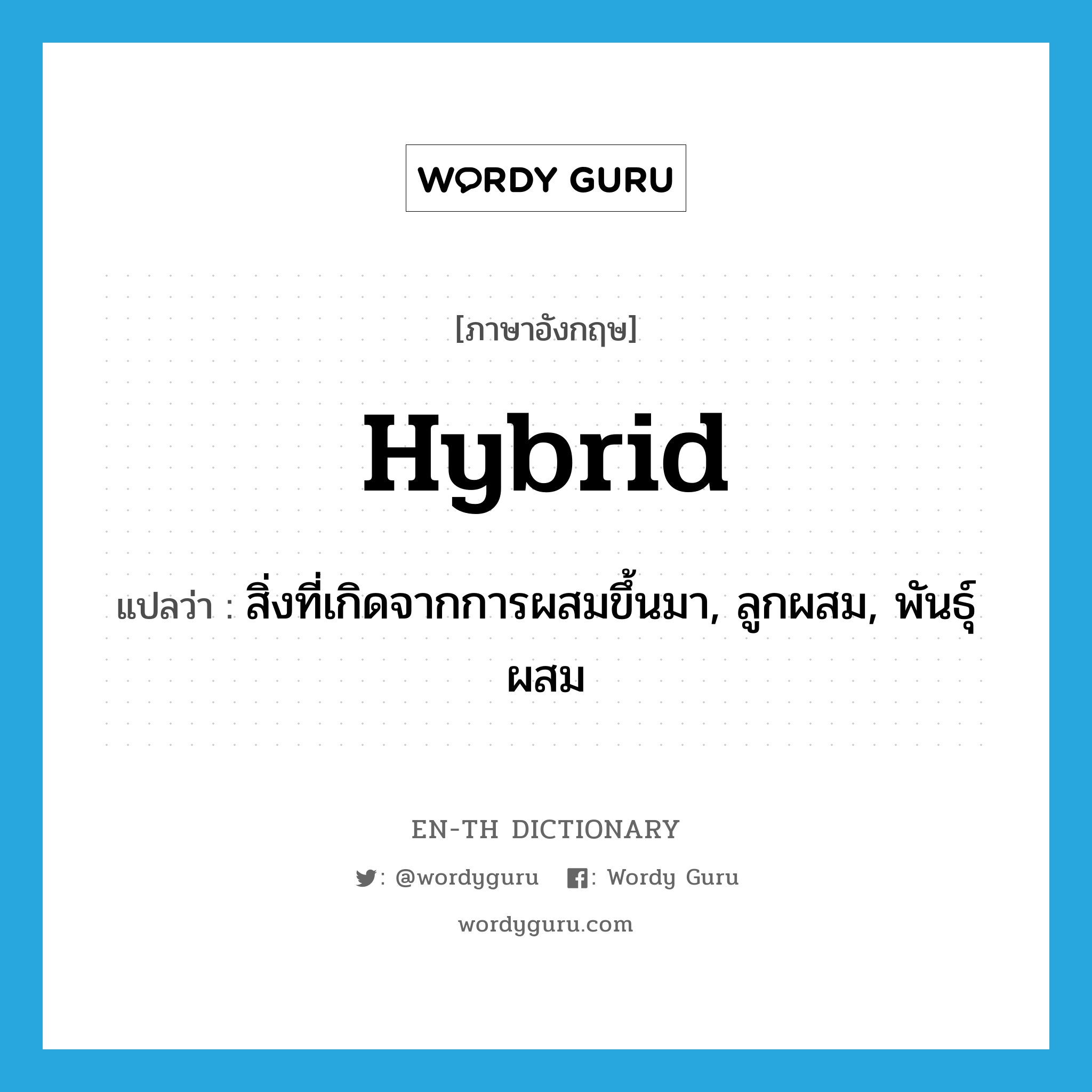 hybrid แปลว่า?, คำศัพท์ภาษาอังกฤษ hybrid แปลว่า สิ่งที่เกิดจากการผสมขึ้นมา, ลูกผสม, พันธุ์ผสม ประเภท N หมวด N