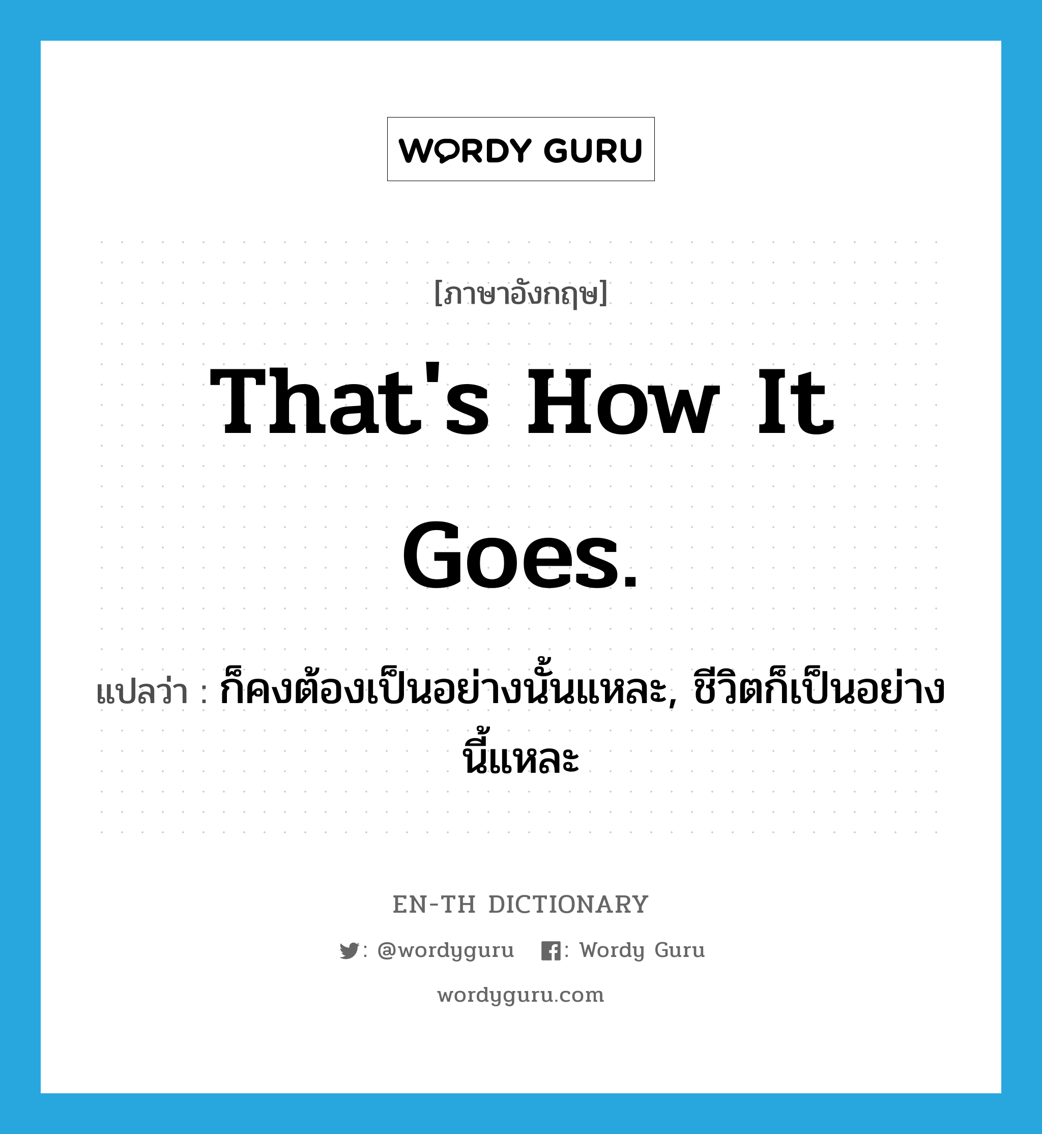 That&#39;s how it goes. แปลว่า?, คำศัพท์ภาษาอังกฤษ That&#39;s how it goes. แปลว่า ก็คงต้องเป็นอย่างนั้นแหละ, ชีวิตก็เป็นอย่างนี้แหละ ประเภท IDM หมวด IDM