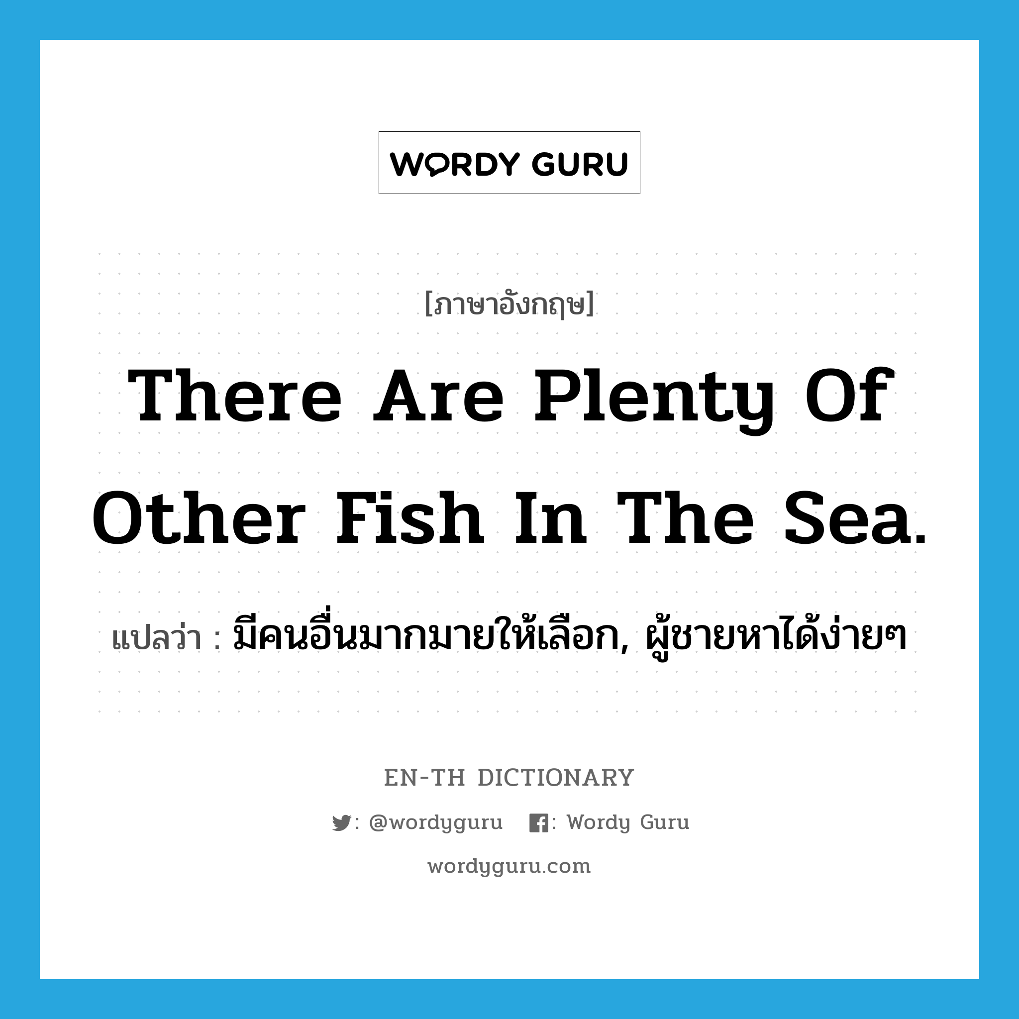 There are plenty of other fish in the sea. แปลว่า?, คำศัพท์ภาษาอังกฤษ There are plenty of other fish in the sea. แปลว่า มีคนอื่นมากมายให้เลือก, ผู้ชายหาได้ง่ายๆ ประเภท IDM หมวด IDM