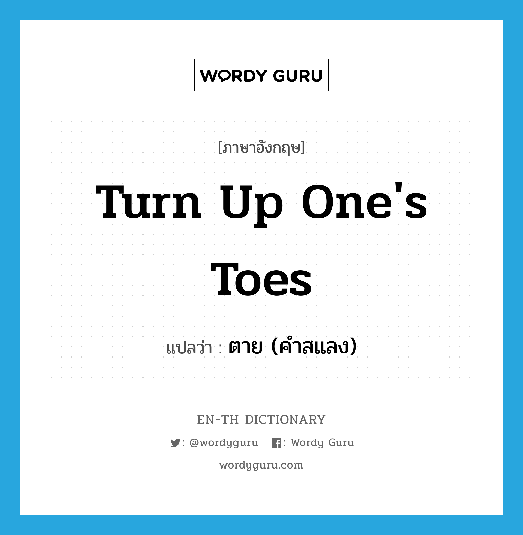 turn up one&#39;s toes แปลว่า?, คำศัพท์ภาษาอังกฤษ turn up one&#39;s toes แปลว่า ตาย (คำสแลง) ประเภท IDM หมวด IDM