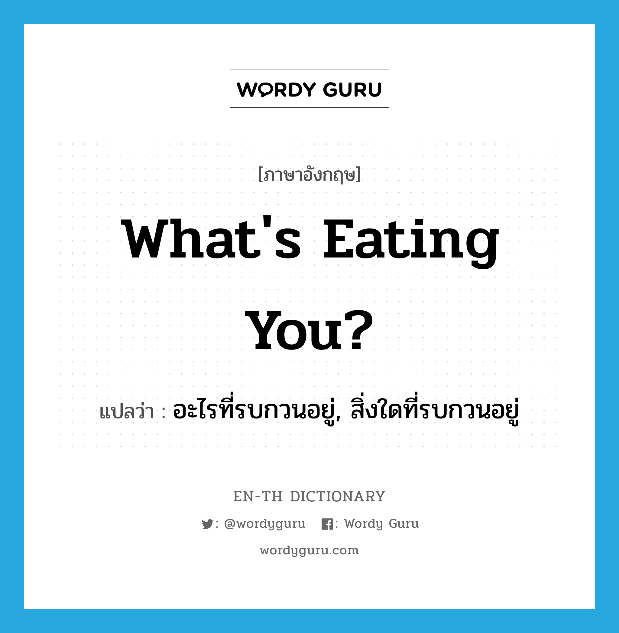 What&#39;s eating you? แปลว่า?, คำศัพท์ภาษาอังกฤษ What&#39;s eating you? แปลว่า อะไรที่รบกวนอยู่, สิ่งใดที่รบกวนอยู่ ประเภท IDM หมวด IDM