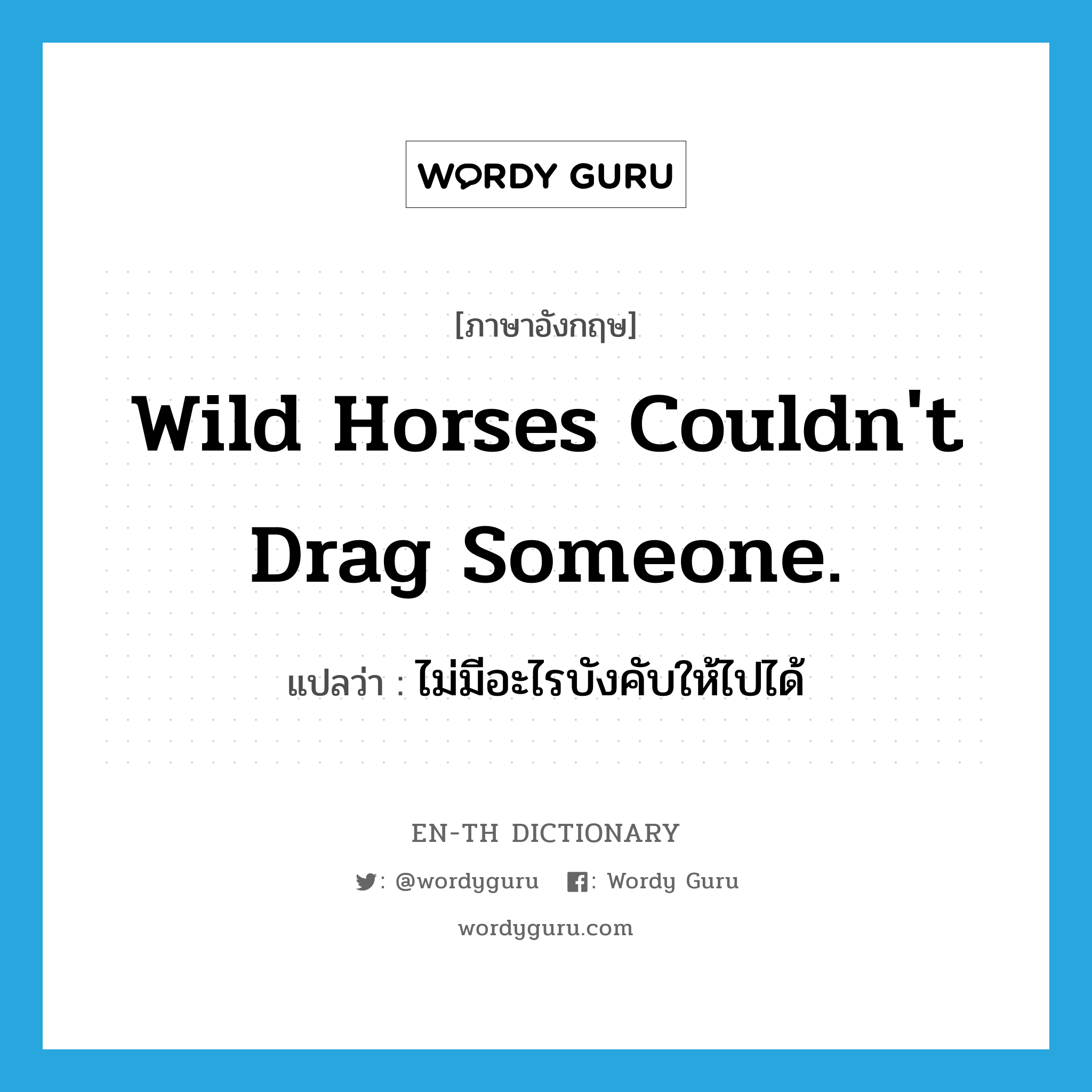 Wild horses couldn&#39;t drag someone. แปลว่า?, คำศัพท์ภาษาอังกฤษ Wild horses couldn&#39;t drag someone. แปลว่า ไม่มีอะไรบังคับให้ไปได้ ประเภท IDM หมวด IDM