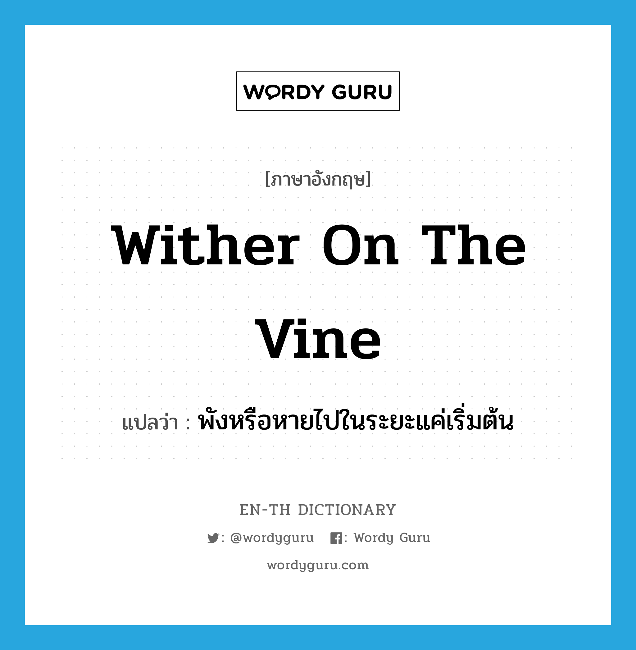 wither on the vine แปลว่า?, คำศัพท์ภาษาอังกฤษ wither on the vine แปลว่า พังหรือหายไปในระยะแค่เริ่มต้น ประเภท IDM หมวด IDM