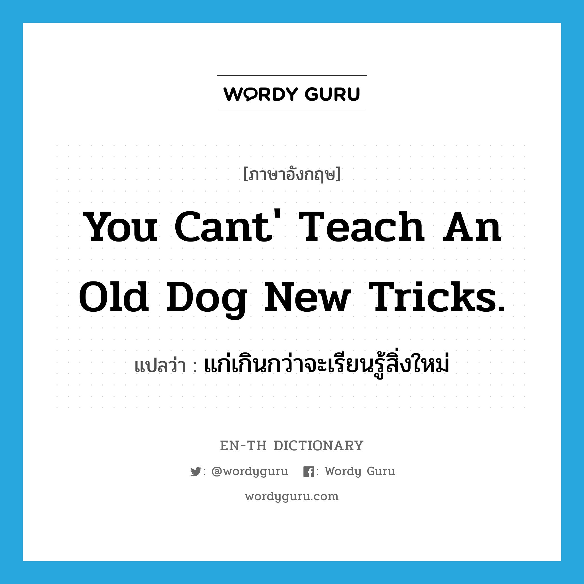 You cant&#39; teach an old dog new tricks. แปลว่า?, คำศัพท์ภาษาอังกฤษ You cant&#39; teach an old dog new tricks. แปลว่า แก่เกินกว่าจะเรียนรู้สิ่งใหม่ ประเภท IDM หมวด IDM