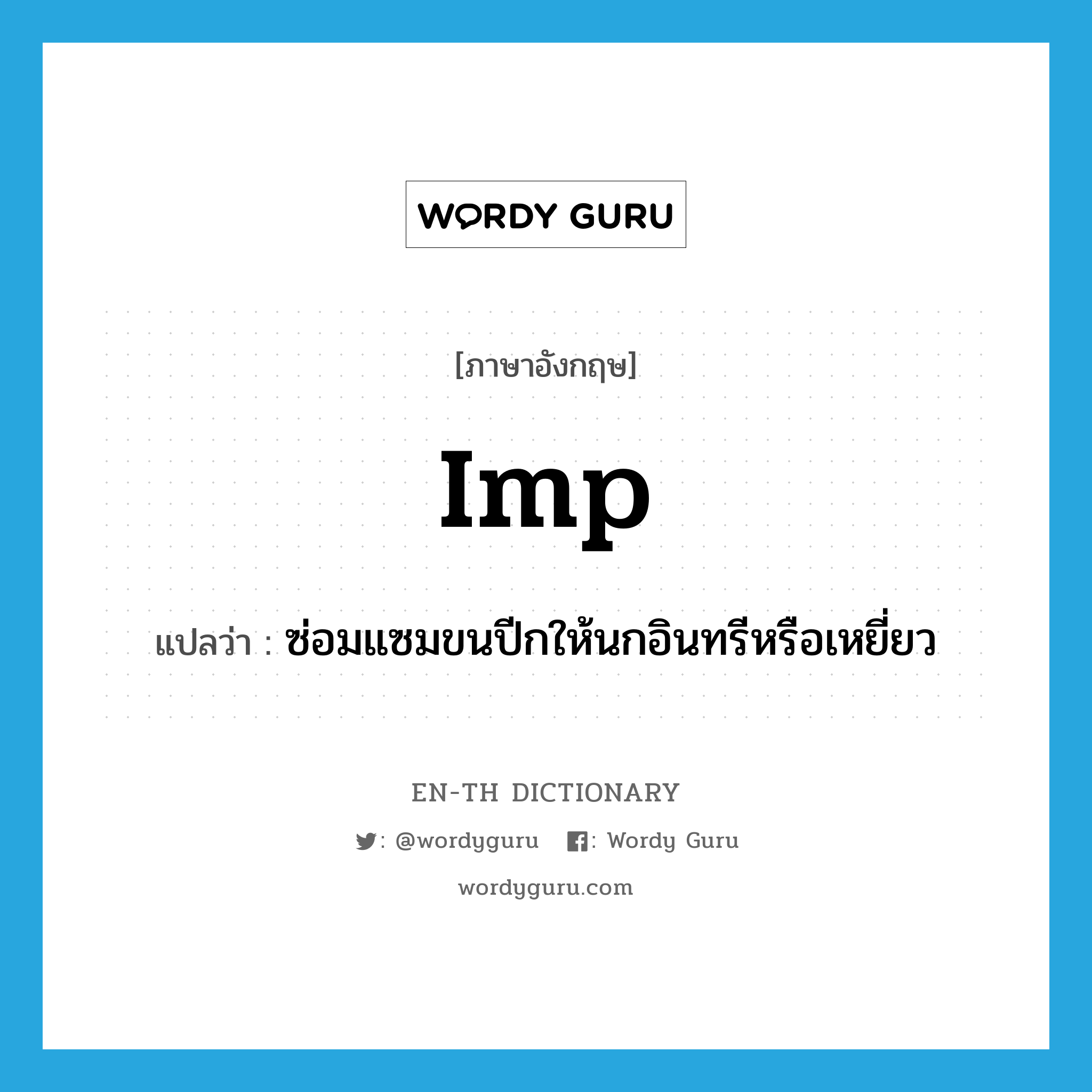 imp แปลว่า?, คำศัพท์ภาษาอังกฤษ imp แปลว่า ซ่อมแซมขนปีกให้นกอินทรีหรือเหยี่ยว ประเภท VT หมวด VT