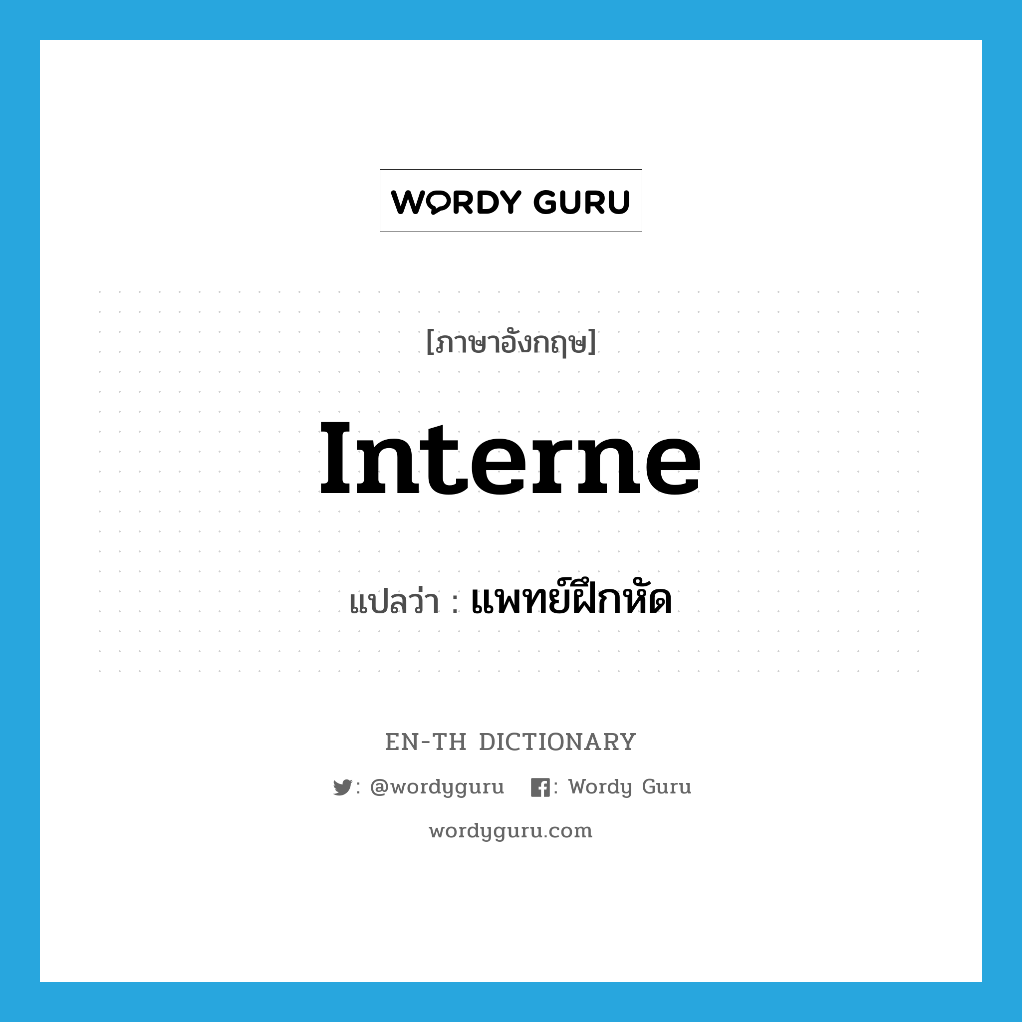 interne แปลว่า?, คำศัพท์ภาษาอังกฤษ interne แปลว่า แพทย์ฝึกหัด ประเภท N หมวด N