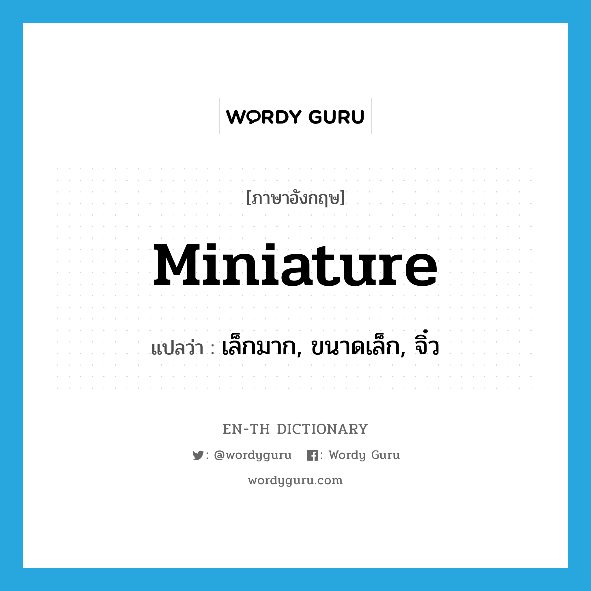 miniature แปลว่า?, คำศัพท์ภาษาอังกฤษ miniature แปลว่า เล็กมาก, ขนาดเล็ก, จิ๋ว ประเภท ADJ หมวด ADJ