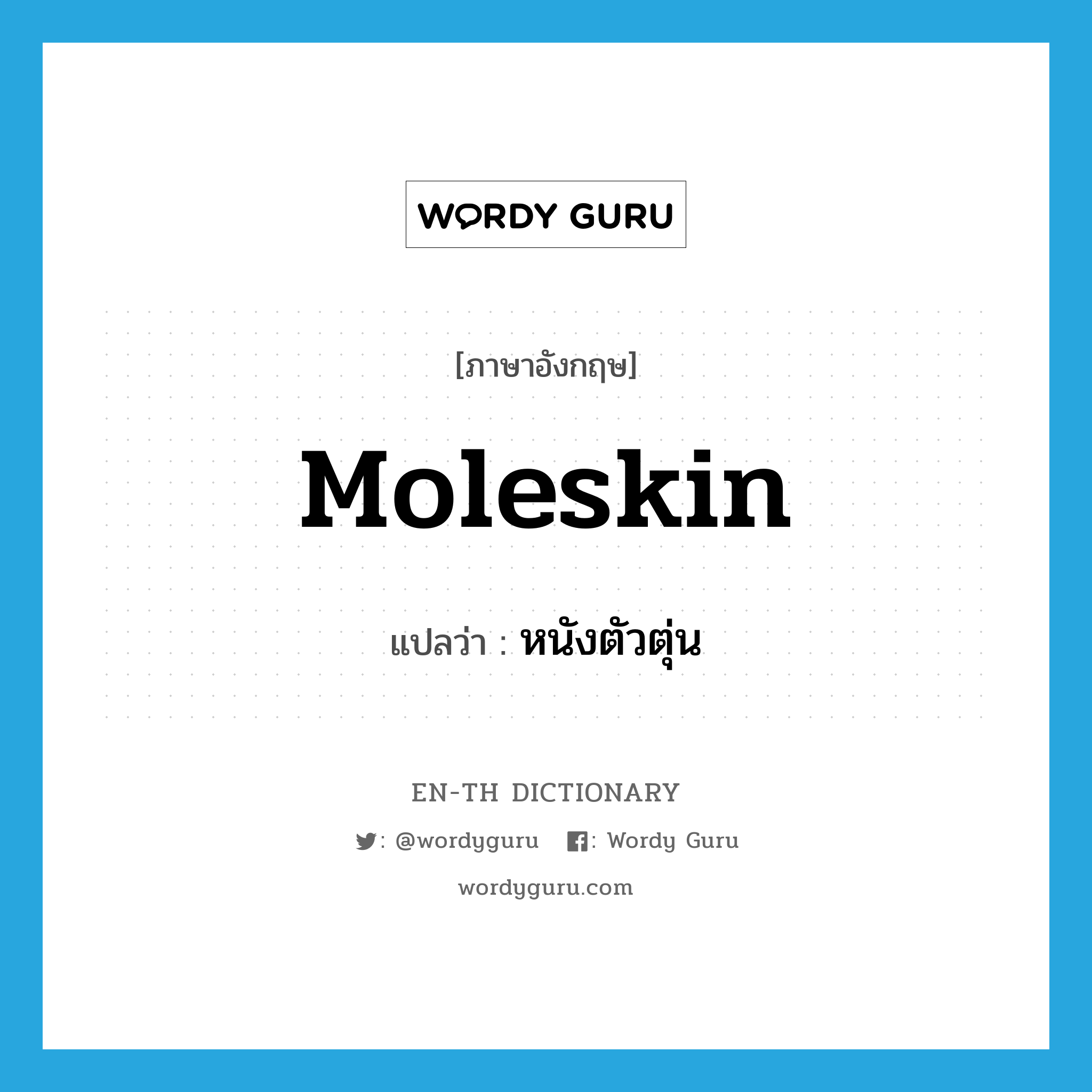 moleskin แปลว่า?, คำศัพท์ภาษาอังกฤษ moleskin แปลว่า หนังตัวตุ่น ประเภท N หมวด N