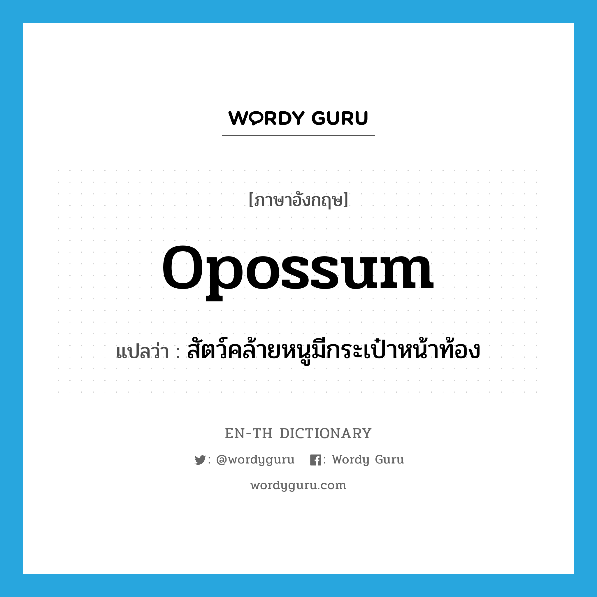 opossum แปลว่า?, คำศัพท์ภาษาอังกฤษ opossum แปลว่า สัตว์คล้ายหนูมีกระเป๋าหน้าท้อง ประเภท N หมวด N