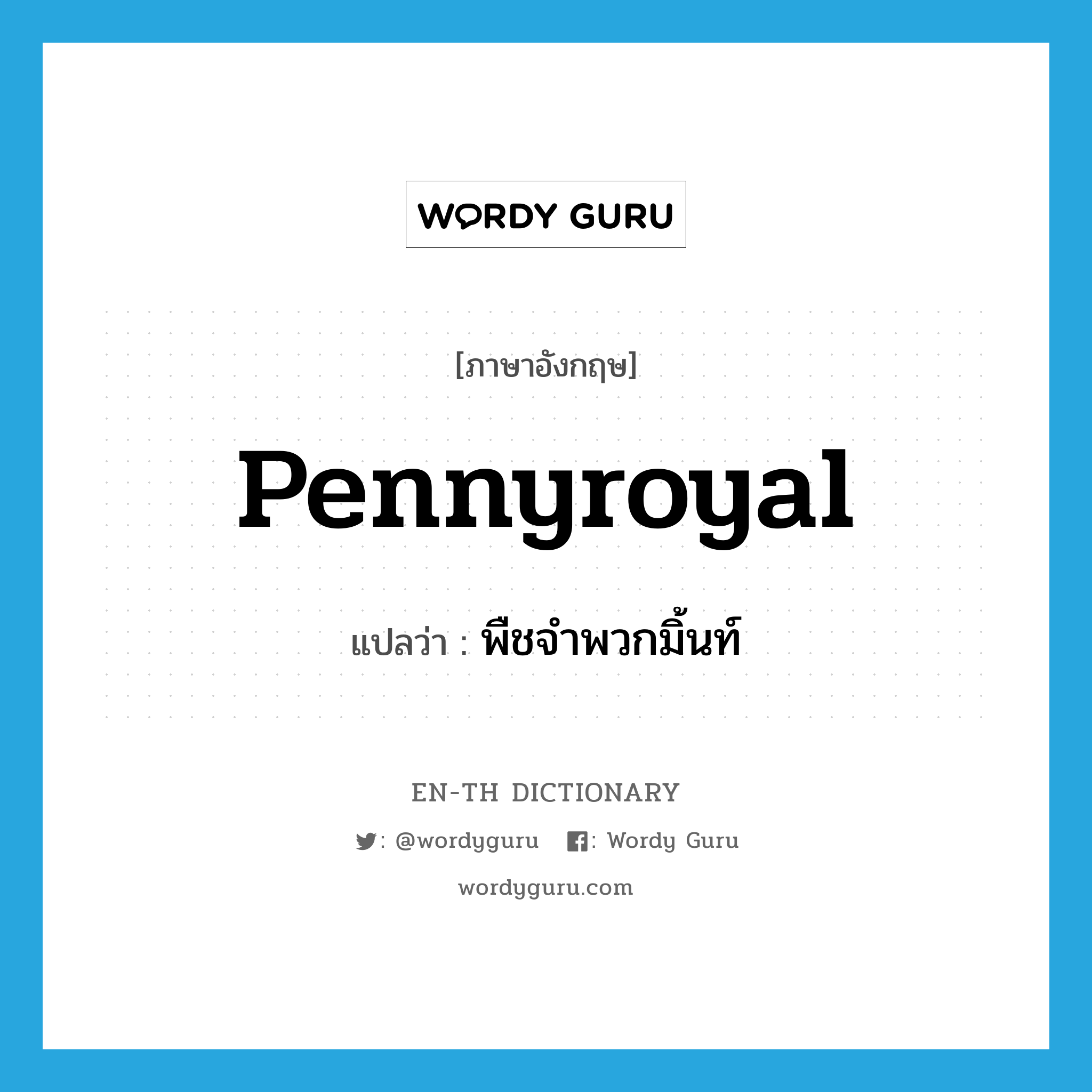 pennyroyal แปลว่า?, คำศัพท์ภาษาอังกฤษ pennyroyal แปลว่า พืชจำพวกมิ้นท์ ประเภท N หมวด N