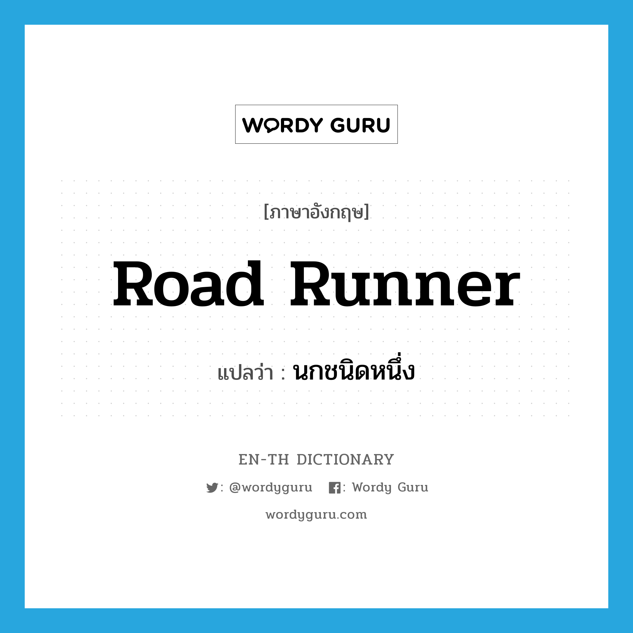 road runner แปลว่า?, คำศัพท์ภาษาอังกฤษ road runner แปลว่า นกชนิดหนึ่ง ประเภท N หมวด N