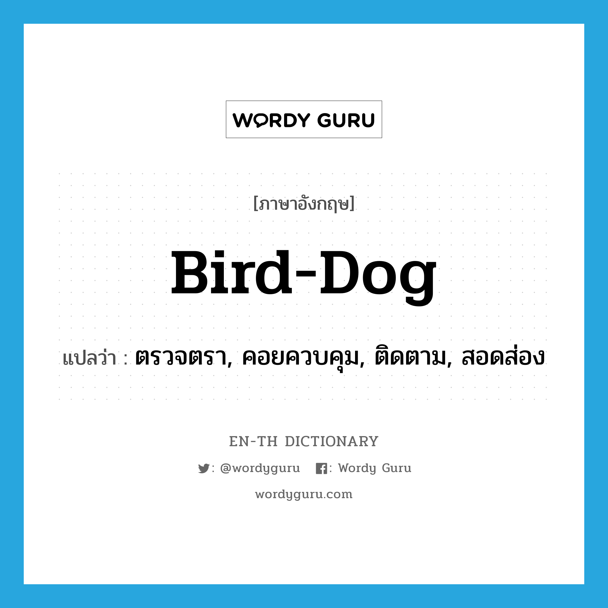 bird-dog แปลว่า?, คำศัพท์ภาษาอังกฤษ bird-dog แปลว่า ตรวจตรา, คอยควบคุม, ติดตาม, สอดส่อง ประเภท SL หมวด SL