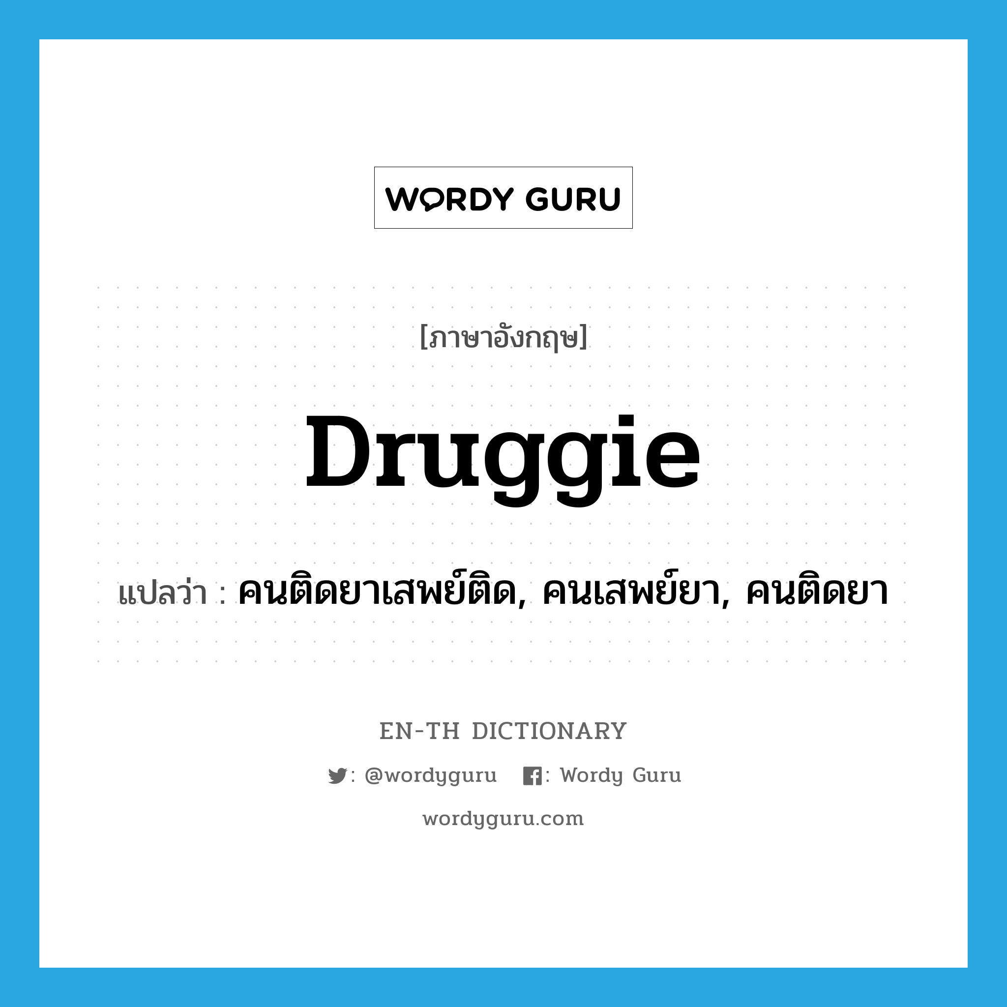 druggie แปลว่า?, คำศัพท์ภาษาอังกฤษ druggie แปลว่า คนติดยาเสพย์ติด, คนเสพย์ยา, คนติดยา ประเภท SL หมวด SL