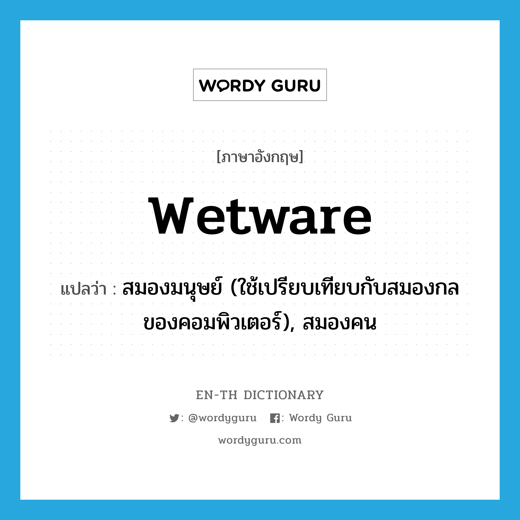 wetware แปลว่า?, คำศัพท์ภาษาอังกฤษ wetware แปลว่า สมองมนุษย์ (ใช้เปรียบเทียบกับสมองกลของคอมพิวเตอร์), สมองคน ประเภท SL หมวด SL