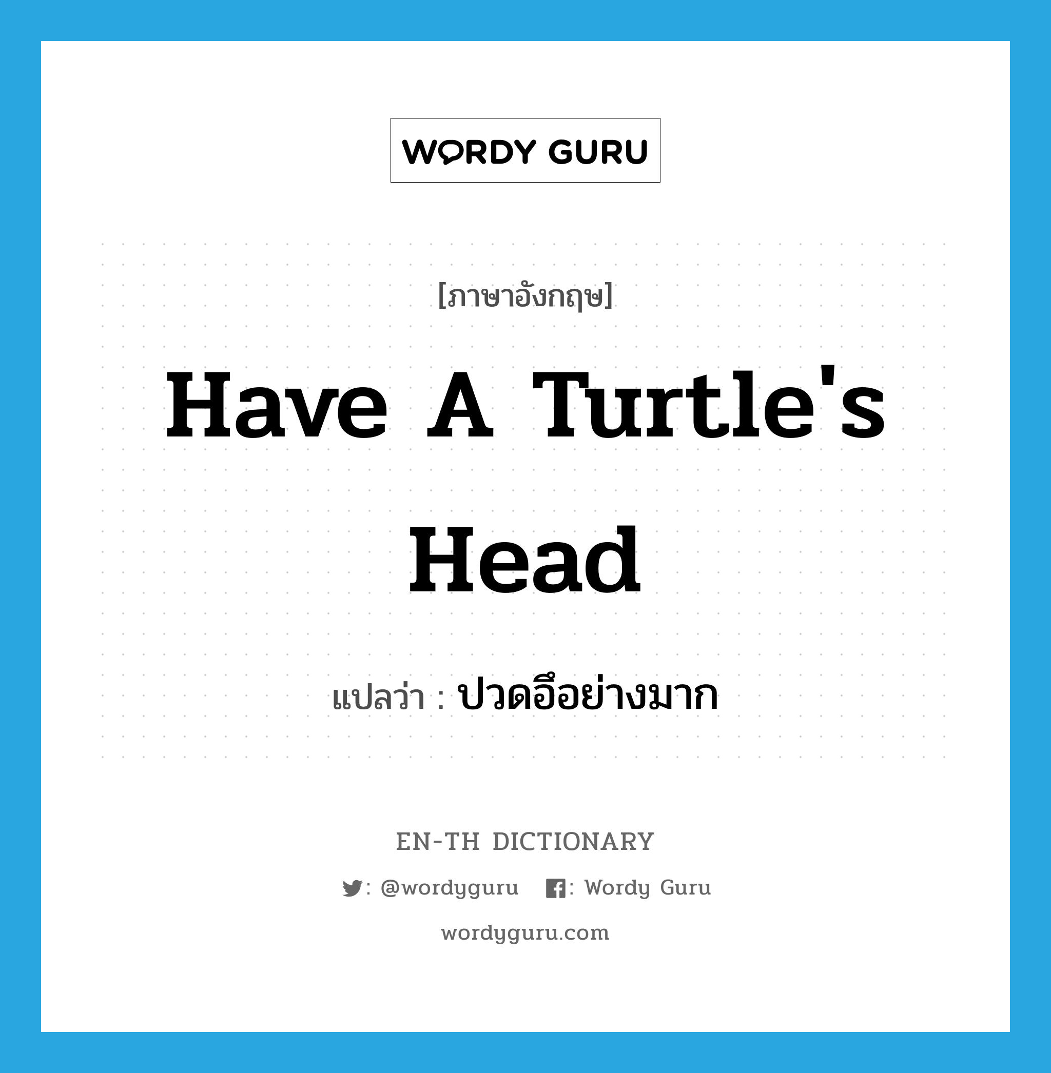 have a turtle&#39;s head แปลว่า?, คำศัพท์ภาษาอังกฤษ have a turtle&#39;s head แปลว่า ปวดอึอย่างมาก ประเภท SL หมวด SL