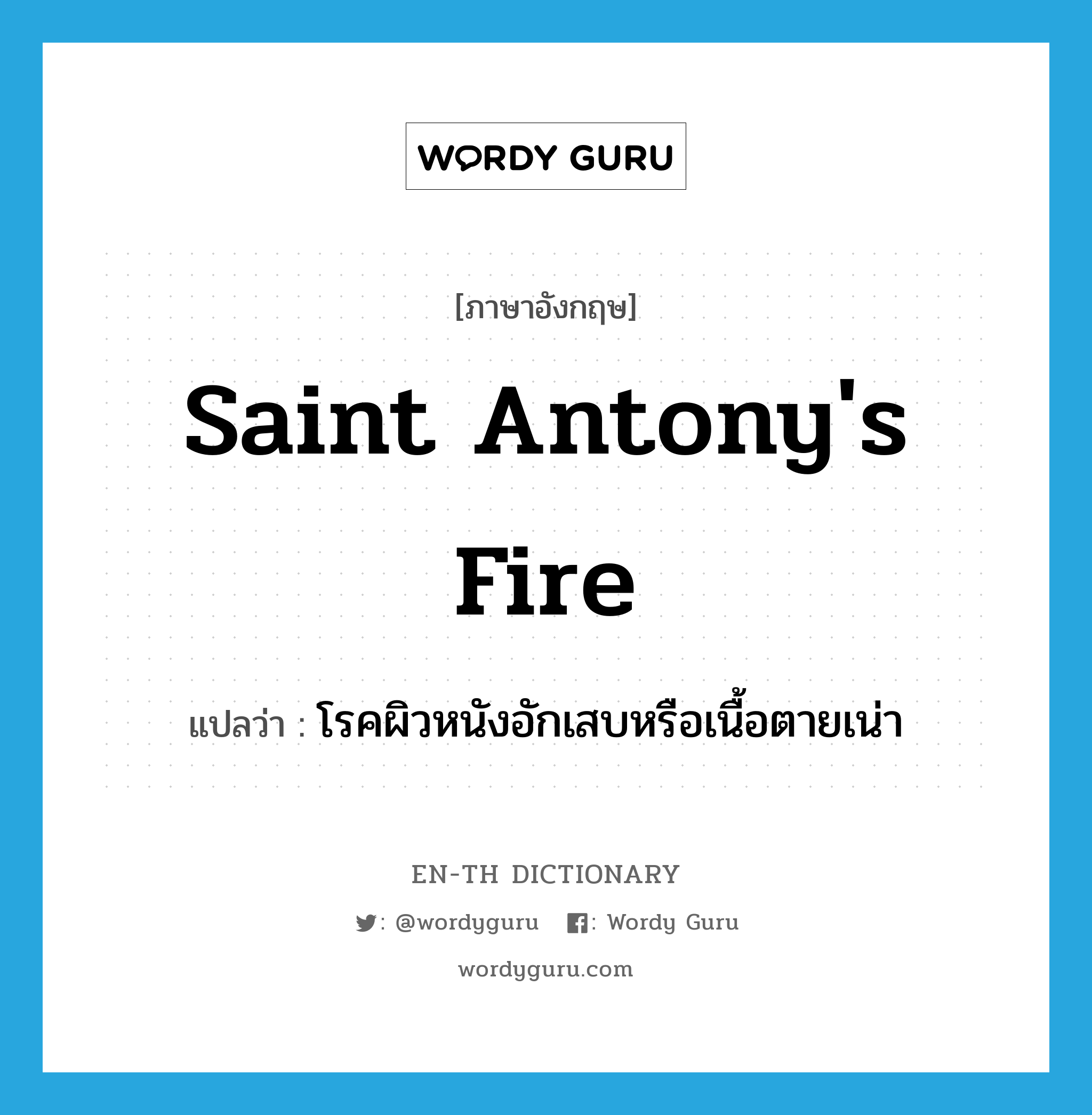 Saint Antony&#39;s fire แปลว่า?, คำศัพท์ภาษาอังกฤษ Saint Antony&#39;s fire แปลว่า โรคผิวหนังอักเสบหรือเนื้อตายเน่า ประเภท N หมวด N