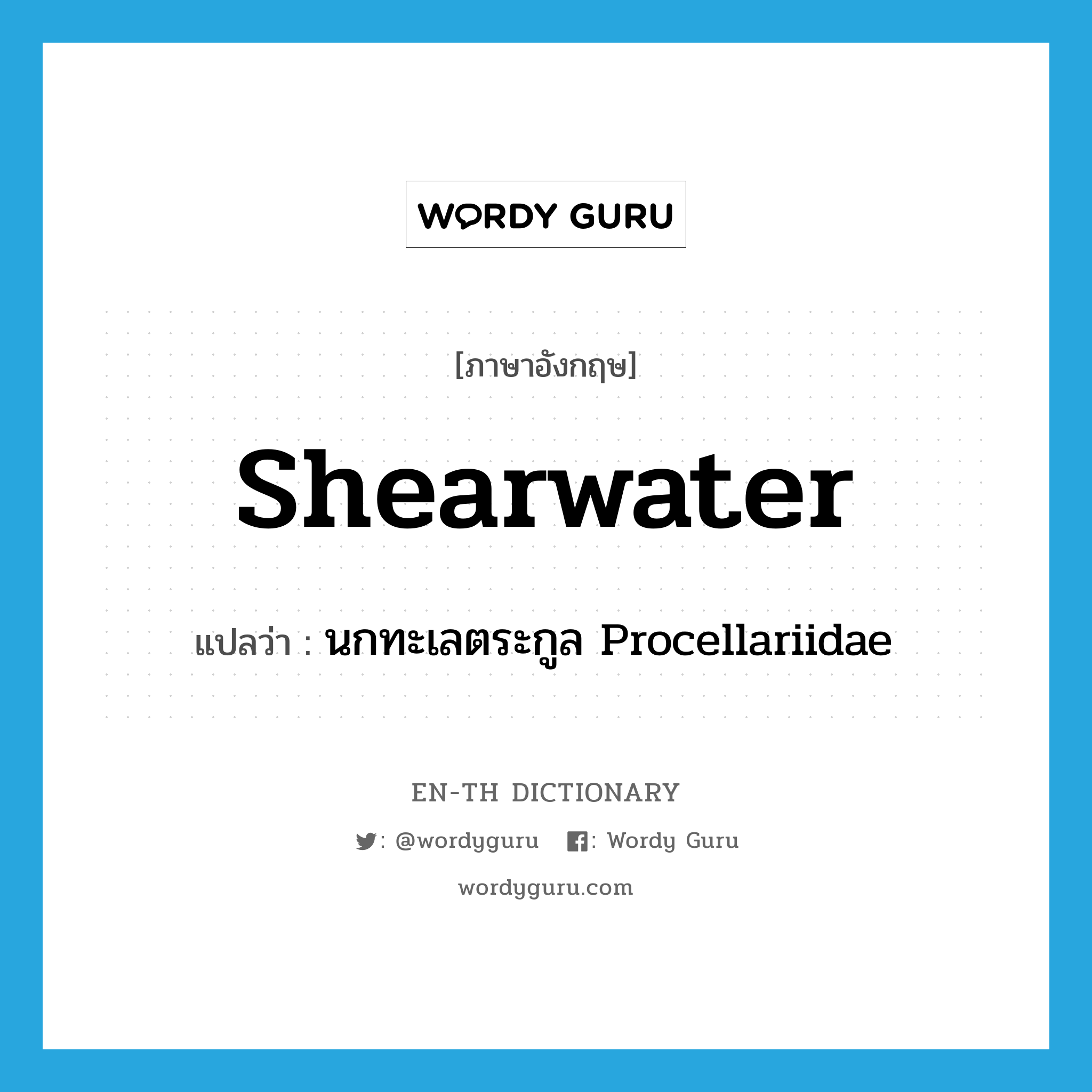 shearwater แปลว่า?, คำศัพท์ภาษาอังกฤษ shearwater แปลว่า นกทะเลตระกูล Procellariidae ประเภท N หมวด N