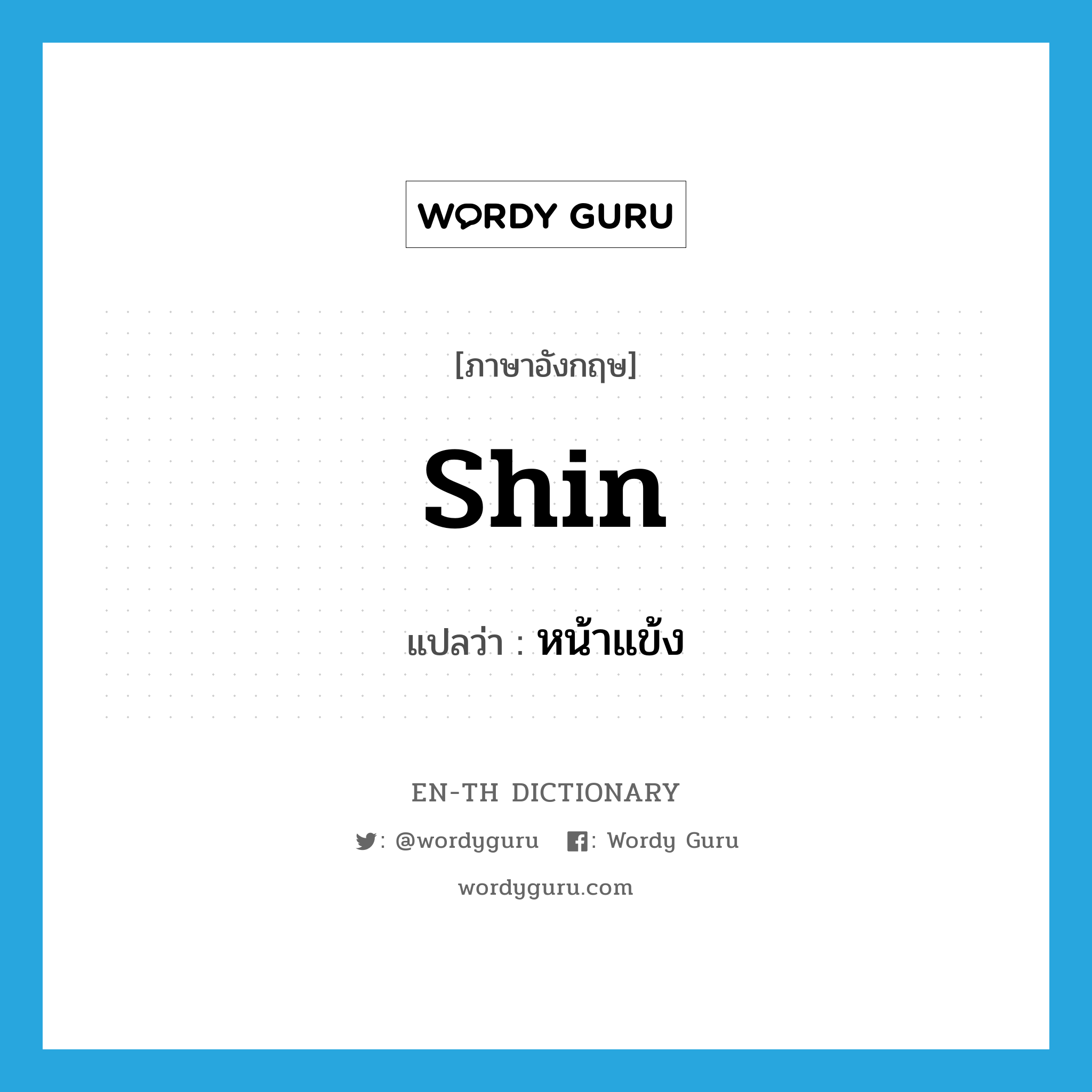 shin แปลว่า?, คำศัพท์ภาษาอังกฤษ shin แปลว่า หน้าแข้ง ประเภท N หมวด N