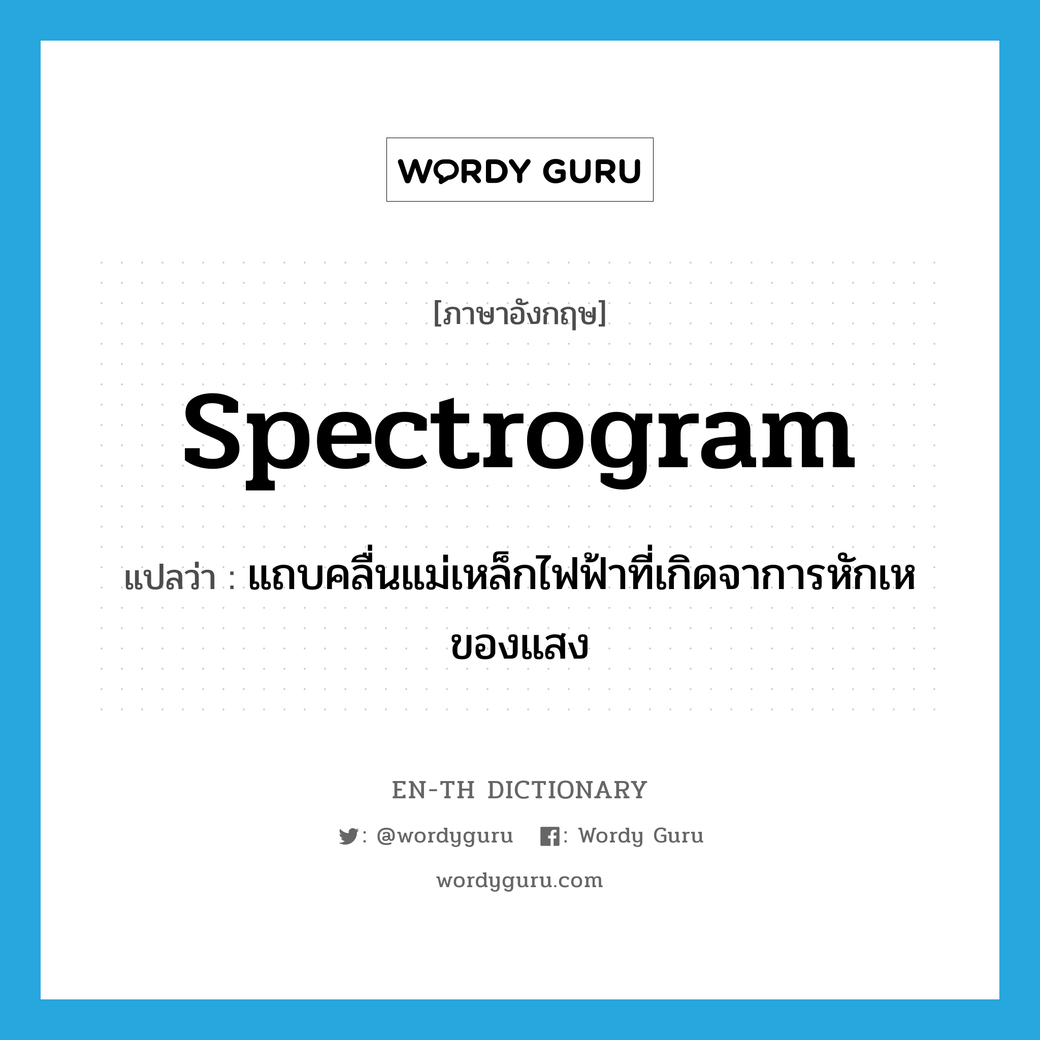 spectrogram แปลว่า?, คำศัพท์ภาษาอังกฤษ spectrogram แปลว่า แถบคลื่นแม่เหล็กไฟฟ้าที่เกิดจาการหักเหของแสง ประเภท N หมวด N