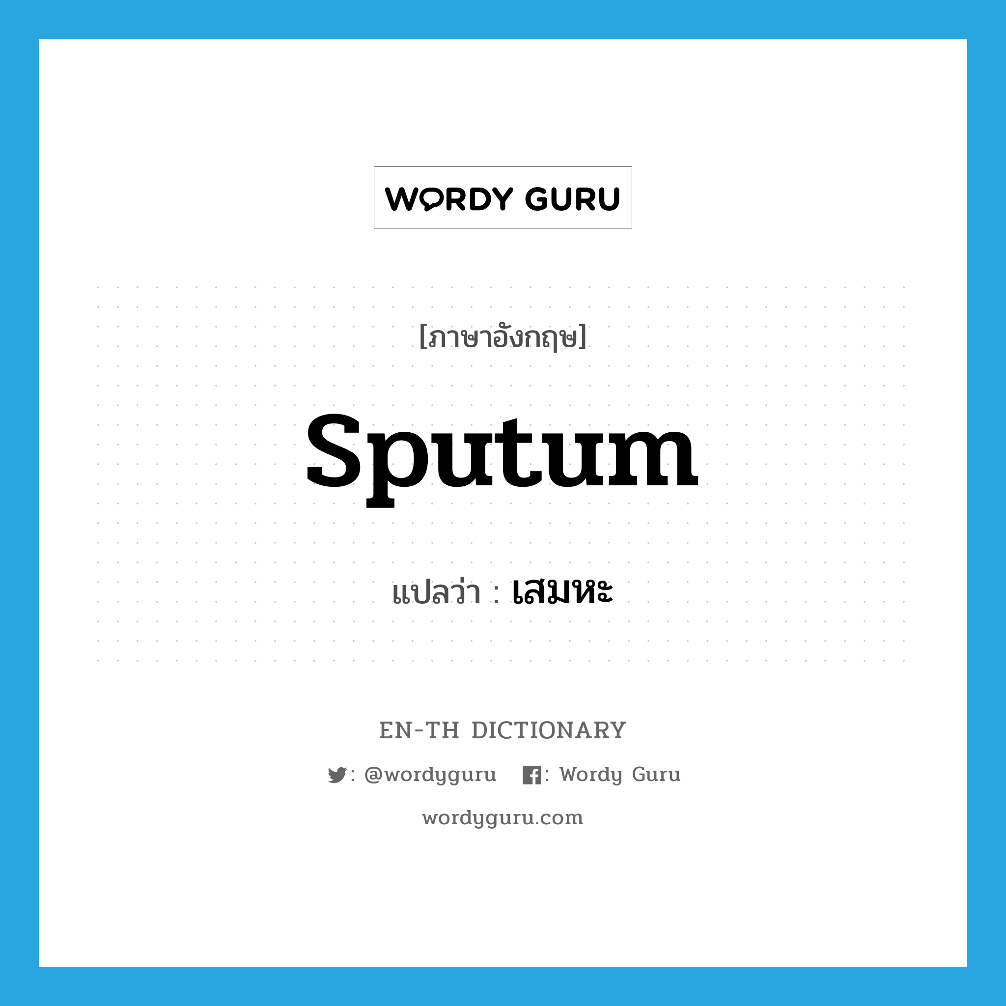 sputum แปลว่า?, คำศัพท์ภาษาอังกฤษ sputum แปลว่า เสมหะ ประเภท N หมวด N