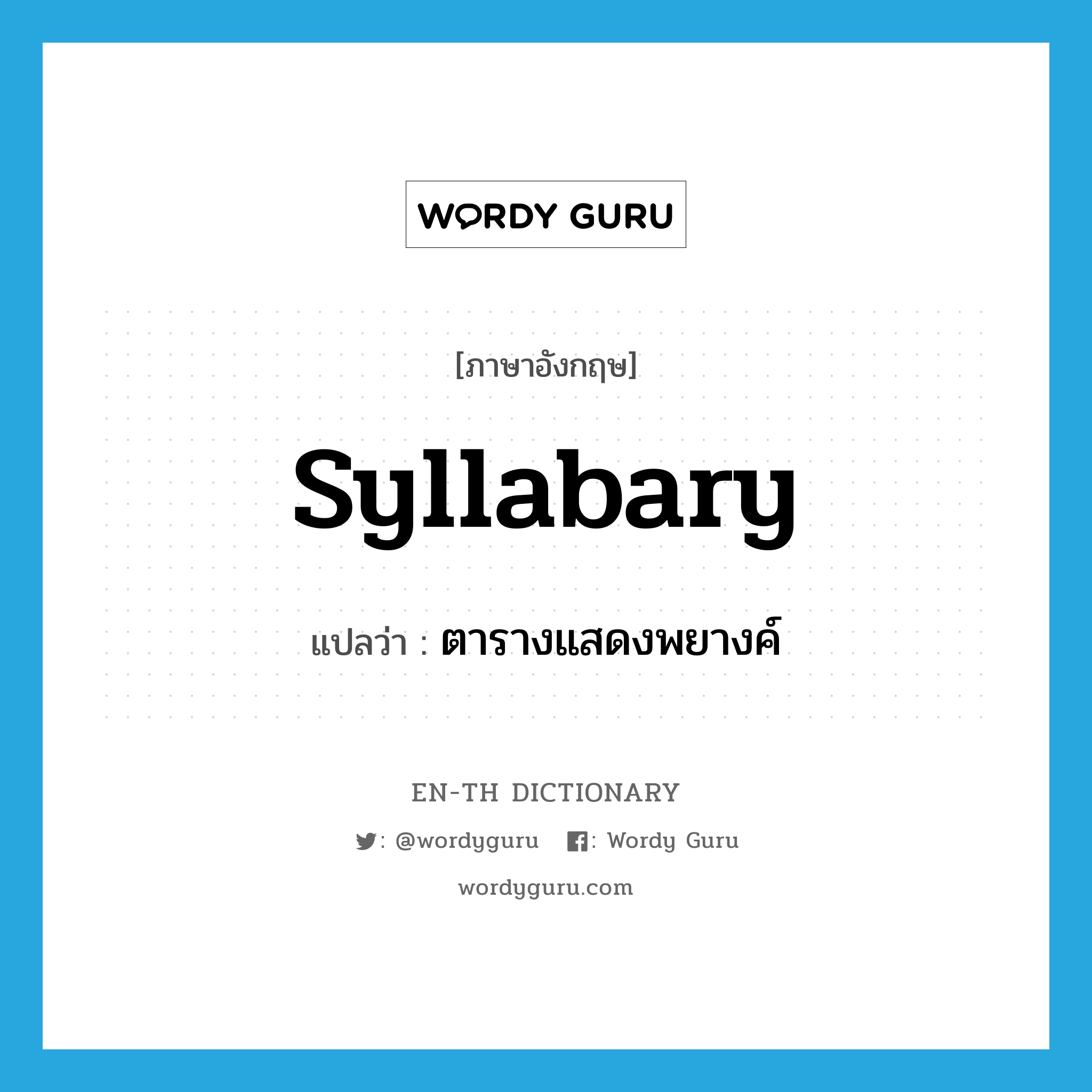 syllabary แปลว่า?, คำศัพท์ภาษาอังกฤษ syllabary แปลว่า ตารางแสดงพยางค์ ประเภท N หมวด N