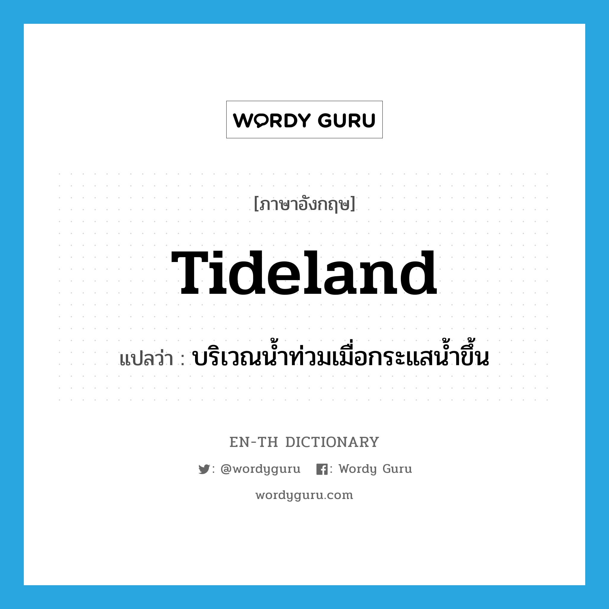 tideland แปลว่า?, คำศัพท์ภาษาอังกฤษ tideland แปลว่า บริเวณน้ำท่วมเมื่อกระแสน้ำขึ้น ประเภท N หมวด N