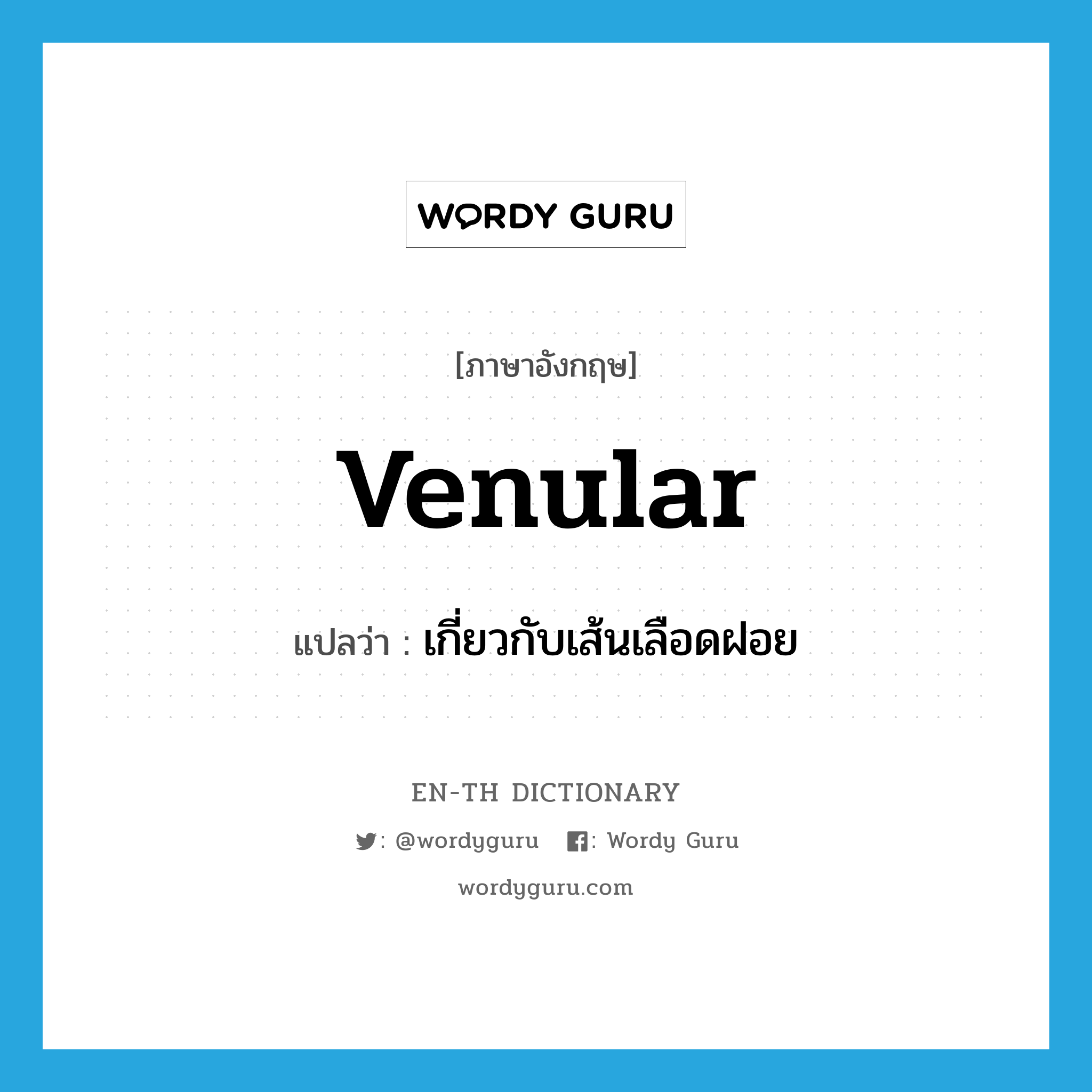 venular แปลว่า?, คำศัพท์ภาษาอังกฤษ venular แปลว่า เกี่ยวกับเส้นเลือดฝอย ประเภท ADJ หมวด ADJ