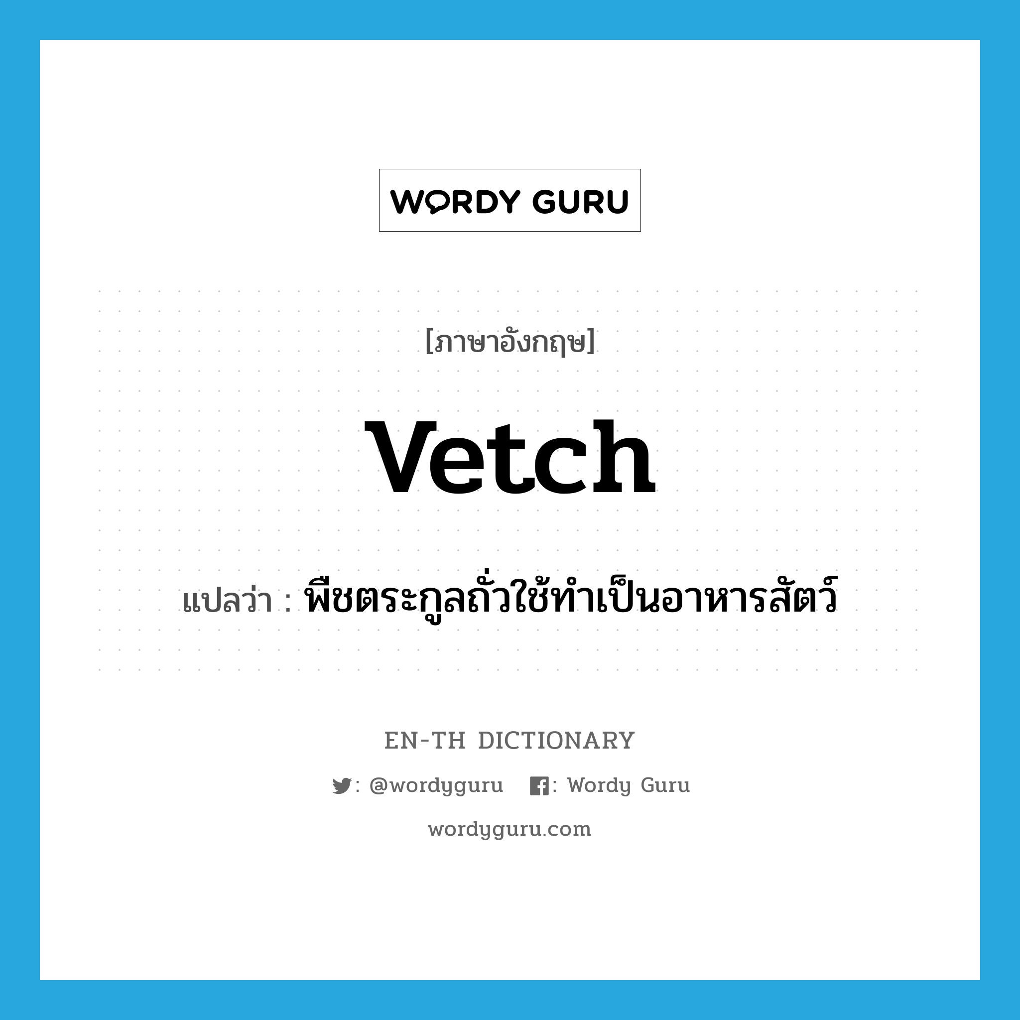 vetch แปลว่า?, คำศัพท์ภาษาอังกฤษ vetch แปลว่า พืชตระกูลถั่วใช้ทำเป็นอาหารสัตว์ ประเภท N หมวด N