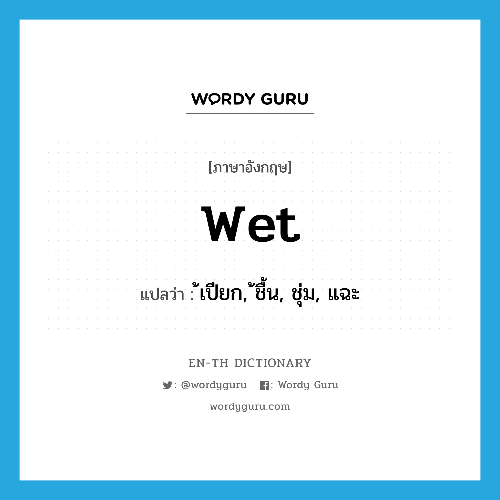 wet แปลว่า?, คำศัพท์ภาษาอังกฤษ wet แปลว่า เปียก, ชื้น, ชุ่ม, แฉะ ประเภท VI หมวด VI