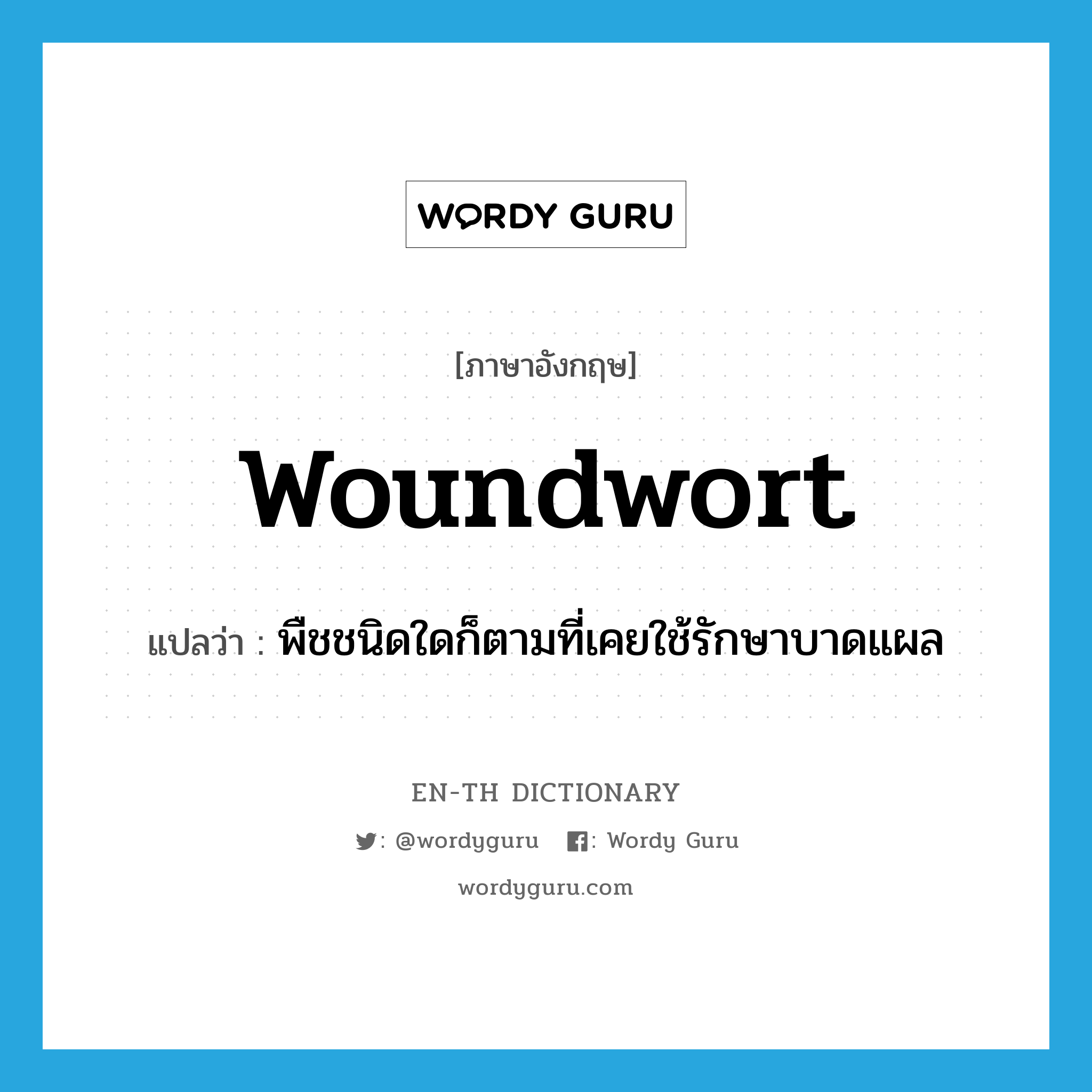 woundwort แปลว่า?, คำศัพท์ภาษาอังกฤษ woundwort แปลว่า พืชชนิดใดก็ตามที่เคยใช้รักษาบาดแผล ประเภท N หมวด N