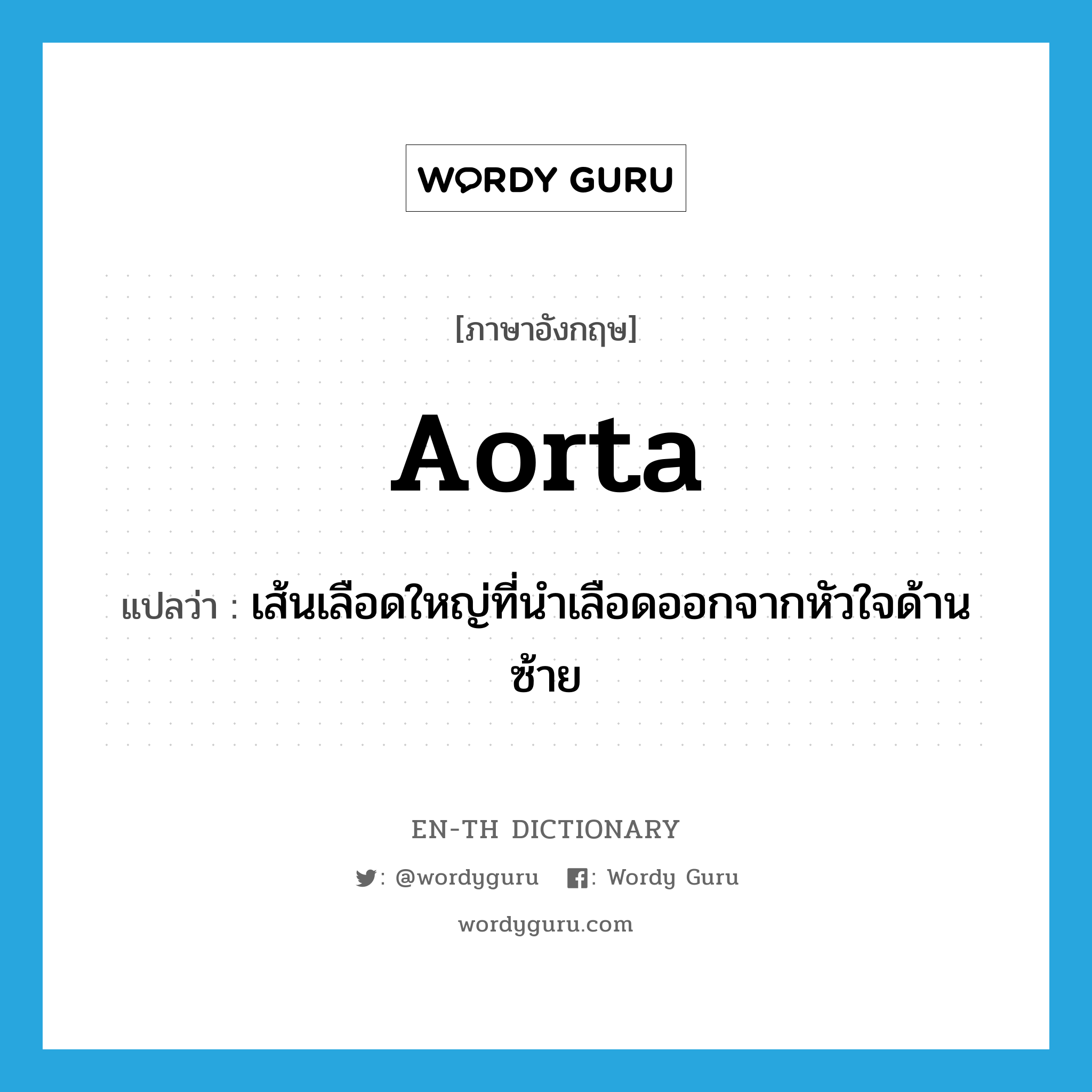 aorta แปลว่า?, คำศัพท์ภาษาอังกฤษ aorta แปลว่า เส้นเลือดใหญ่ที่นำเลือดออกจากหัวใจด้านซ้าย ประเภท N หมวด N