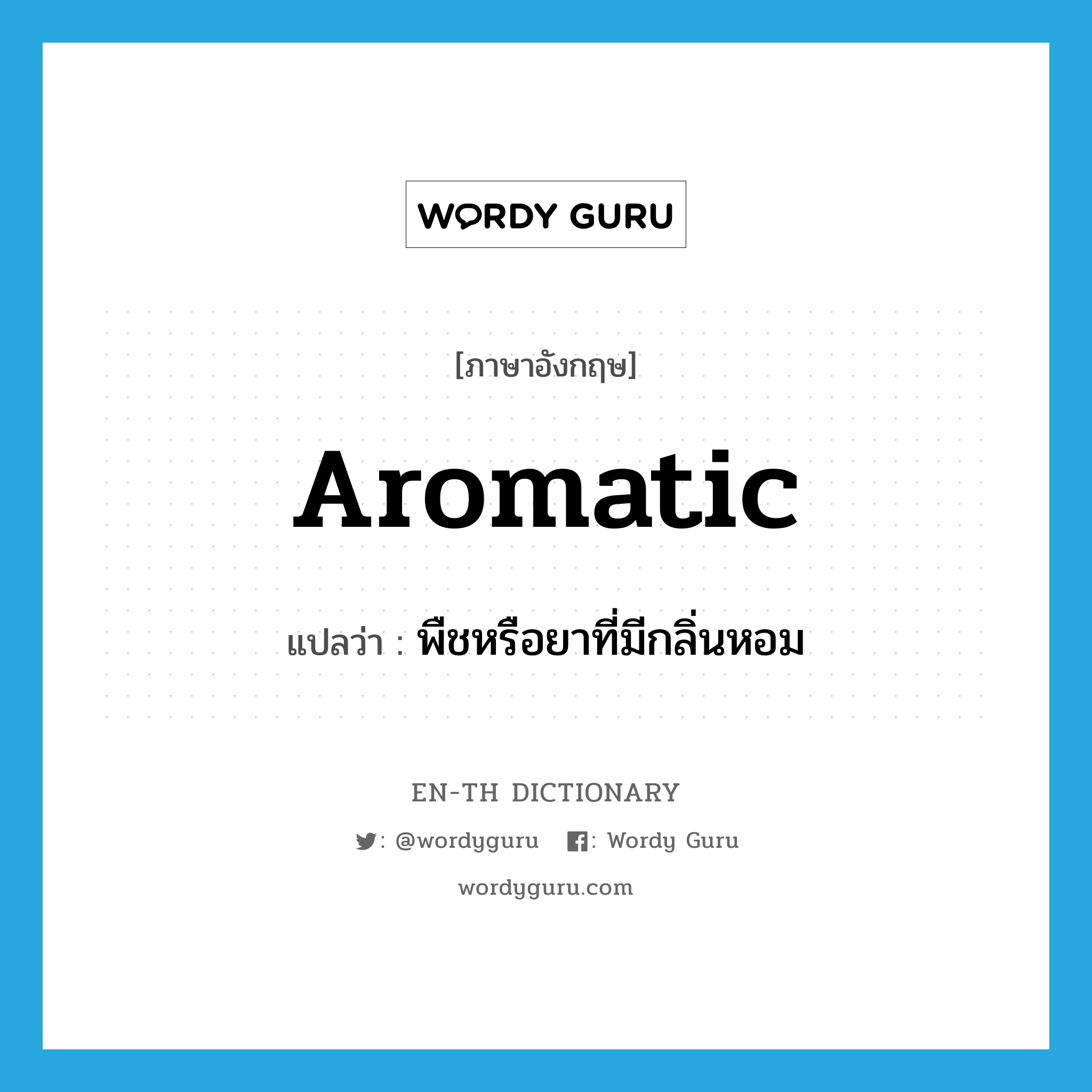 aromatic แปลว่า?, คำศัพท์ภาษาอังกฤษ aromatic แปลว่า พืชหรือยาที่มีกลิ่นหอม ประเภท N หมวด N