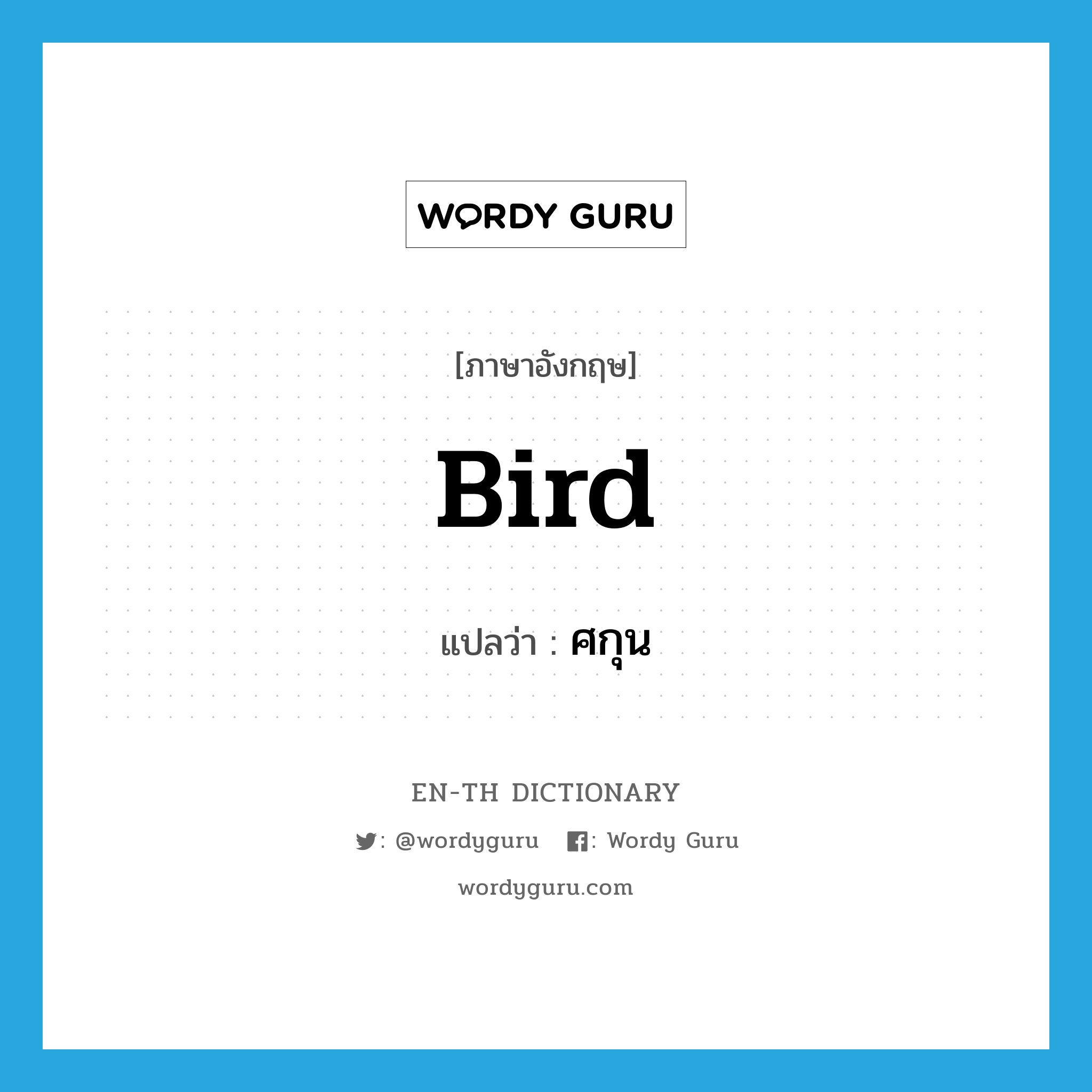 bird แปลว่า?, คำศัพท์ภาษาอังกฤษ bird แปลว่า ศกุน ประเภท N หมวด N