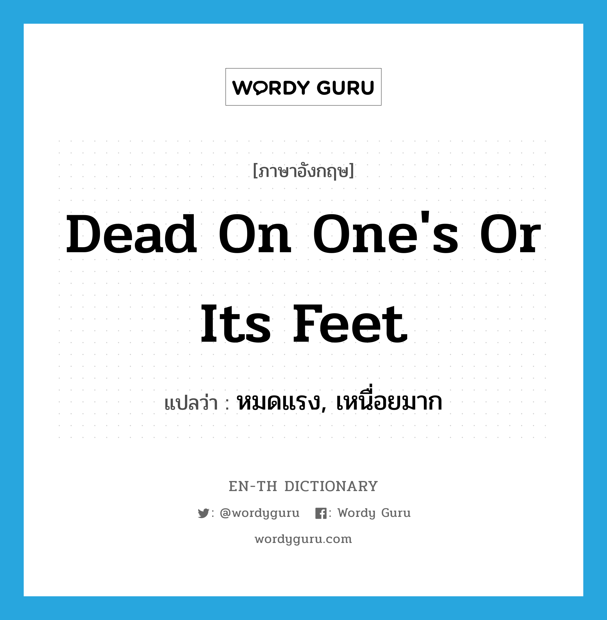 dead on one&#39;s or its feet แปลว่า?, คำศัพท์ภาษาอังกฤษ dead on one&#39;s or its feet แปลว่า หมดแรง, เหนื่อยมาก ประเภท IDM หมวด IDM