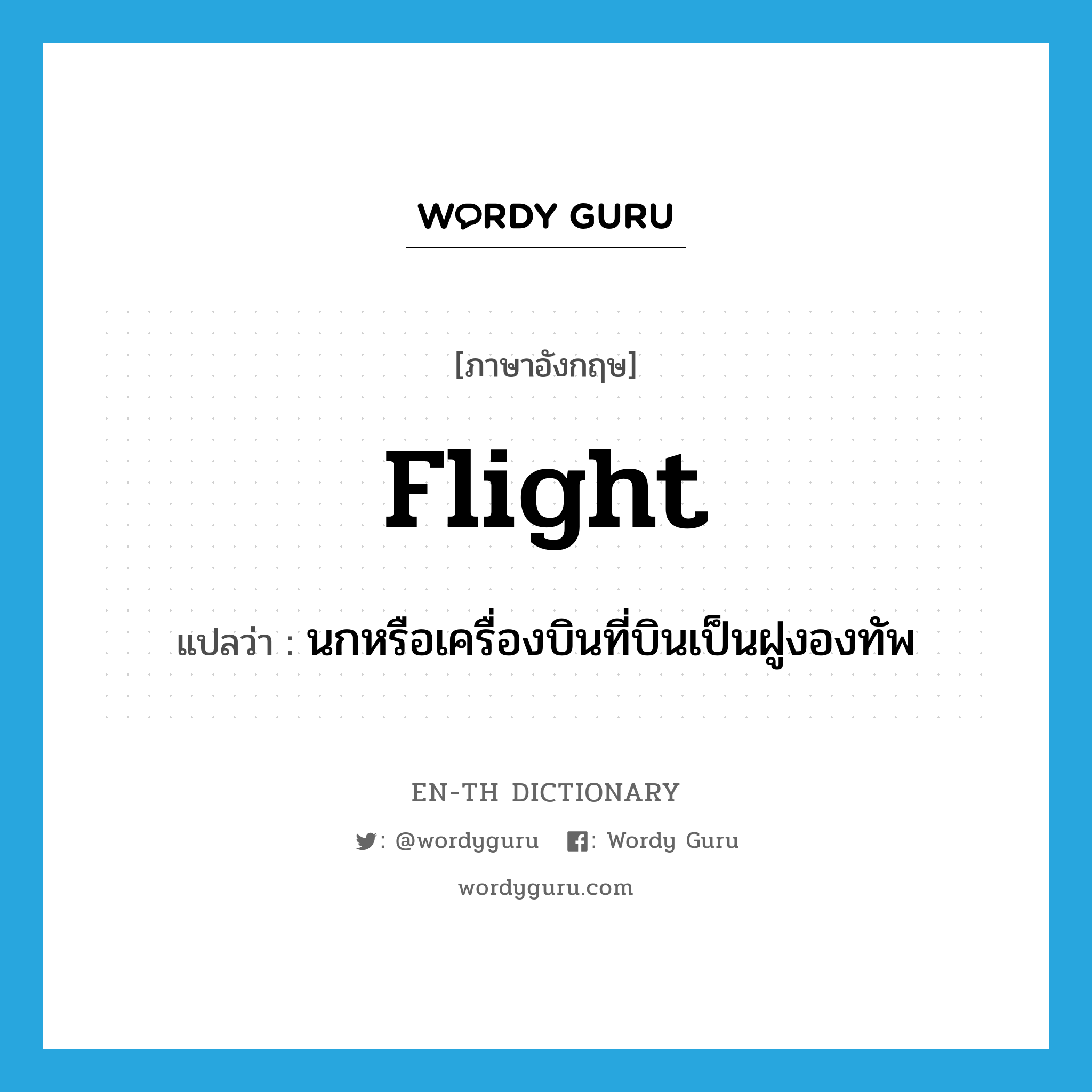 flight แปลว่า?, คำศัพท์ภาษาอังกฤษ flight แปลว่า นกหรือเครื่องบินที่บินเป็นฝูงองทัพ ประเภท N หมวด N