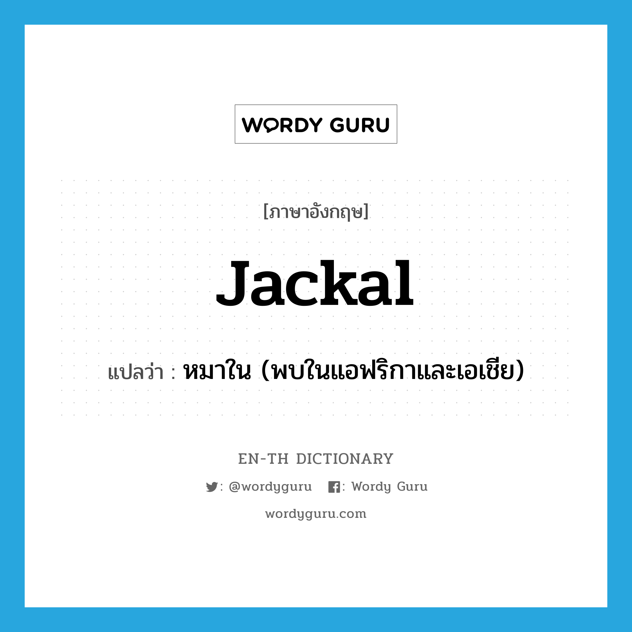 jackal แปลว่า? คำศัพท์ในกลุ่มประเภท N, คำศัพท์ภาษาอังกฤษ jackal แปลว่า หมาใน (พบในแอฟริกาและเอเชีย) ประเภท N หมวด N