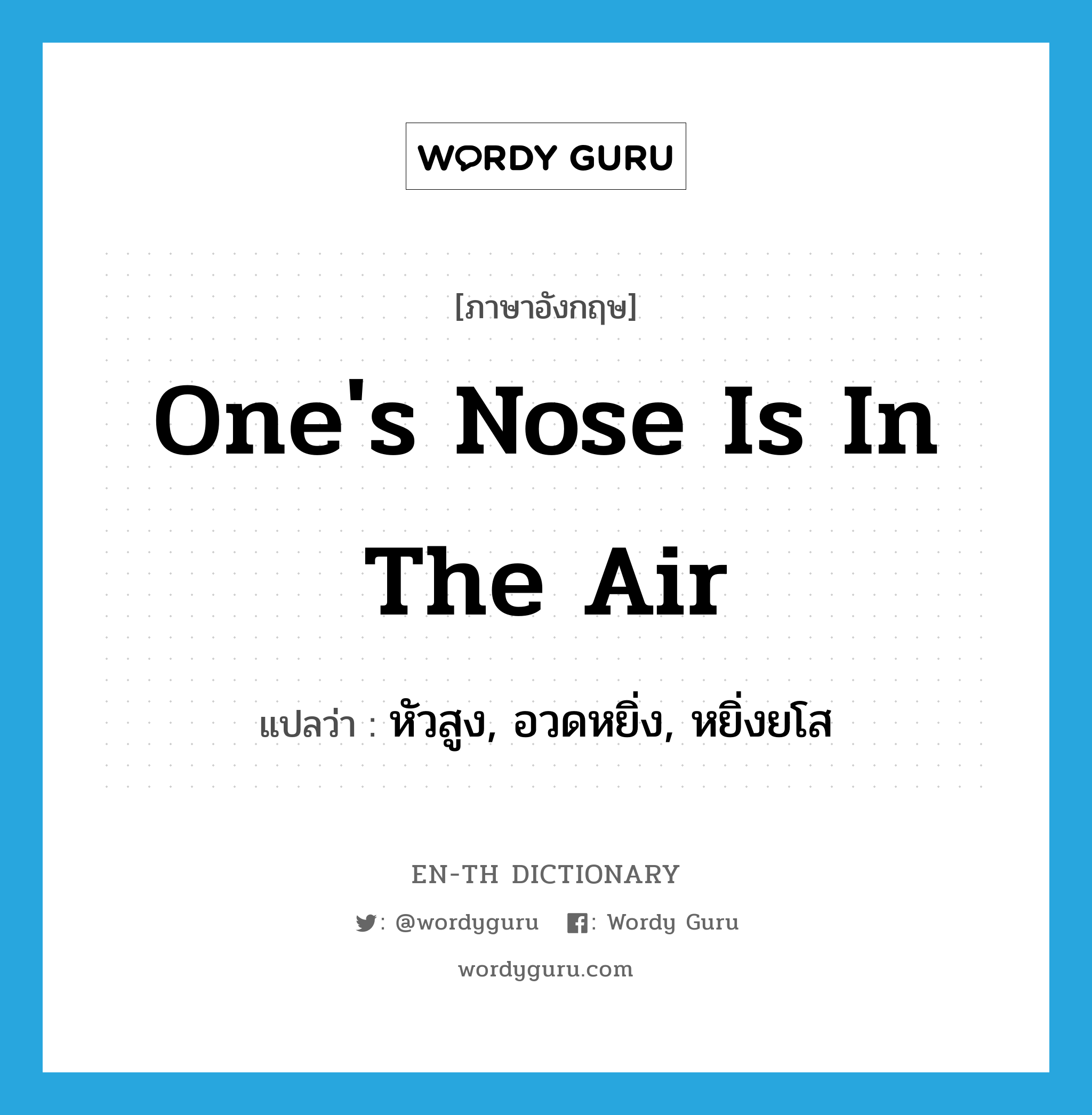 one&#39;s nose is in the air แปลว่า?, คำศัพท์ภาษาอังกฤษ one&#39;s nose is in the air แปลว่า หัวสูง, อวดหยิ่ง, หยิ่งยโส ประเภท IDM หมวด IDM