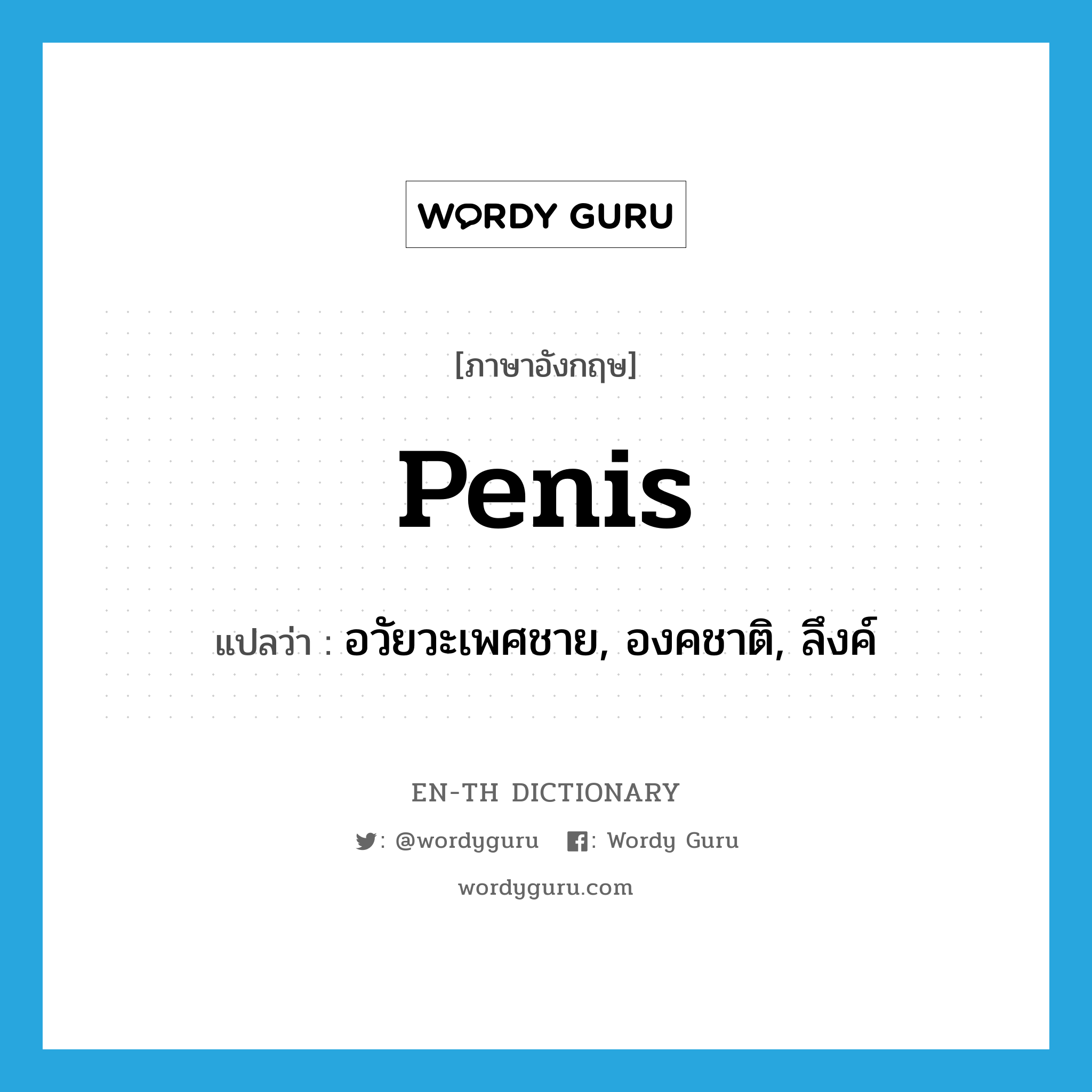 penis แปลว่า?, คำศัพท์ภาษาอังกฤษ penis แปลว่า อวัยวะเพศชาย, องคชาติ, ลึงค์ ประเภท N หมวด N