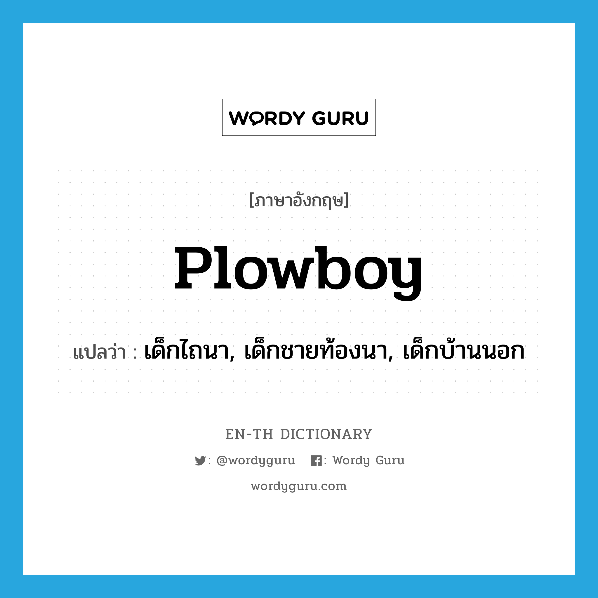 plowboy แปลว่า?, คำศัพท์ภาษาอังกฤษ plowboy แปลว่า เด็กไถนา, เด็กชายท้องนา, เด็กบ้านนอก ประเภท N หมวด N