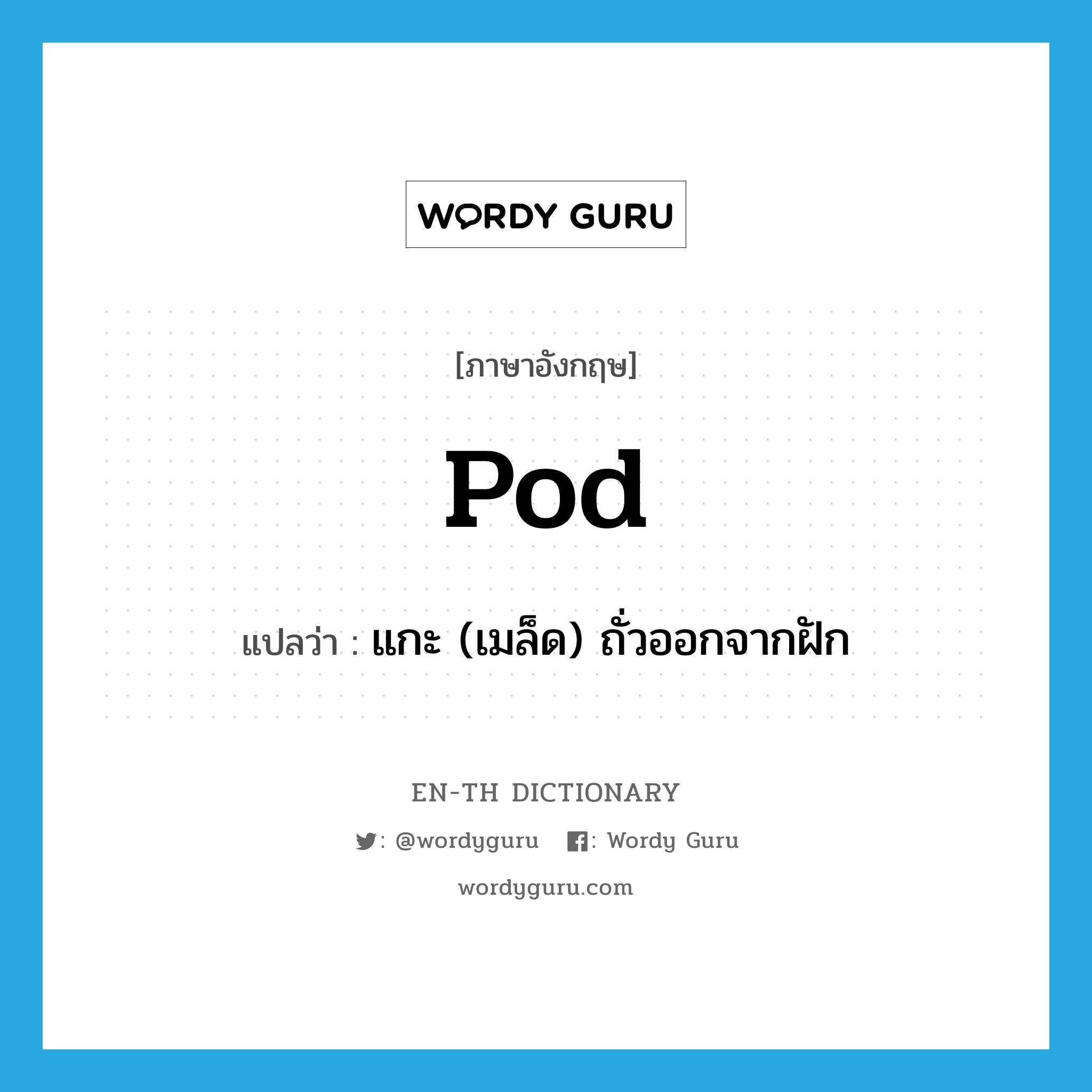 pod แปลว่า?, คำศัพท์ภาษาอังกฤษ pod แปลว่า แกะ (เมล็ด) ถั่วออกจากฝัก ประเภท VT หมวด VT