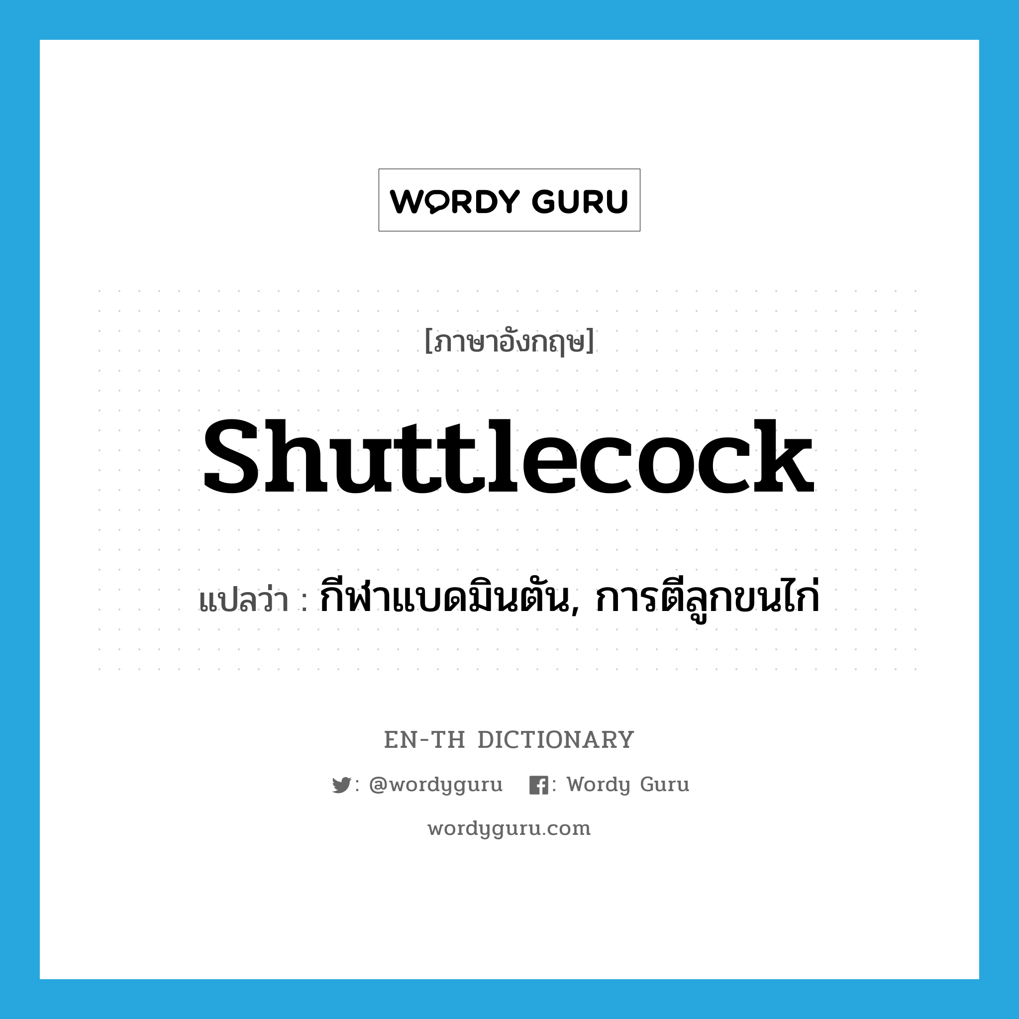 shuttlecock แปลว่า?, คำศัพท์ภาษาอังกฤษ shuttlecock แปลว่า กีฬาแบดมินตัน, การตีลูกขนไก่ ประเภท N หมวด N