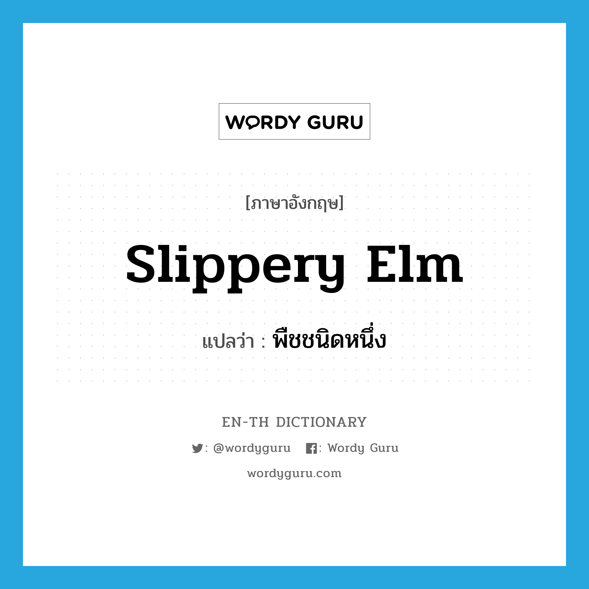 slippery elm แปลว่า?, คำศัพท์ภาษาอังกฤษ slippery elm แปลว่า พืชชนิดหนึ่ง ประเภท N หมวด N