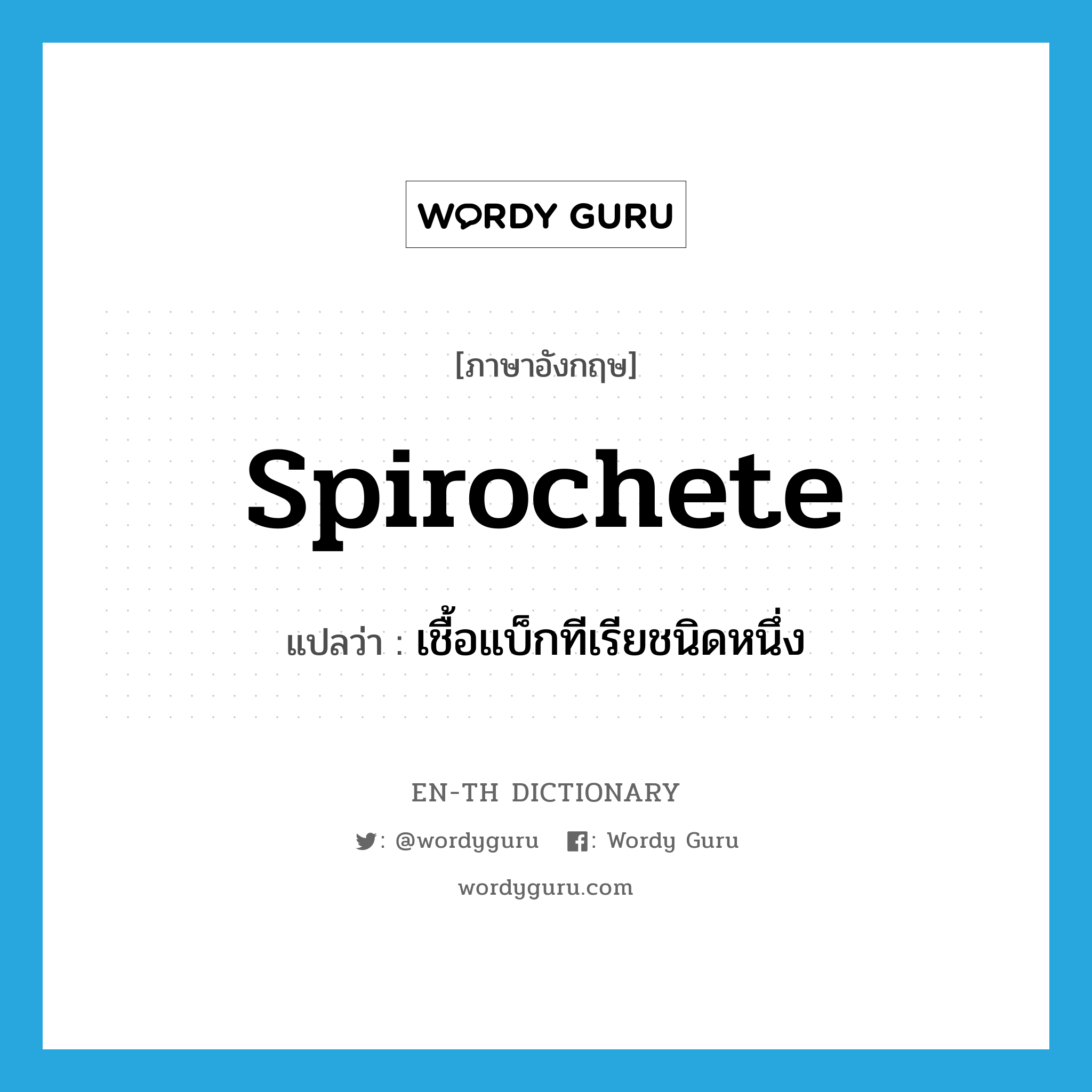 spirochete แปลว่า?, คำศัพท์ภาษาอังกฤษ spirochete แปลว่า เชื้อแบ็กทีเรียชนิดหนึ่ง ประเภท N หมวด N