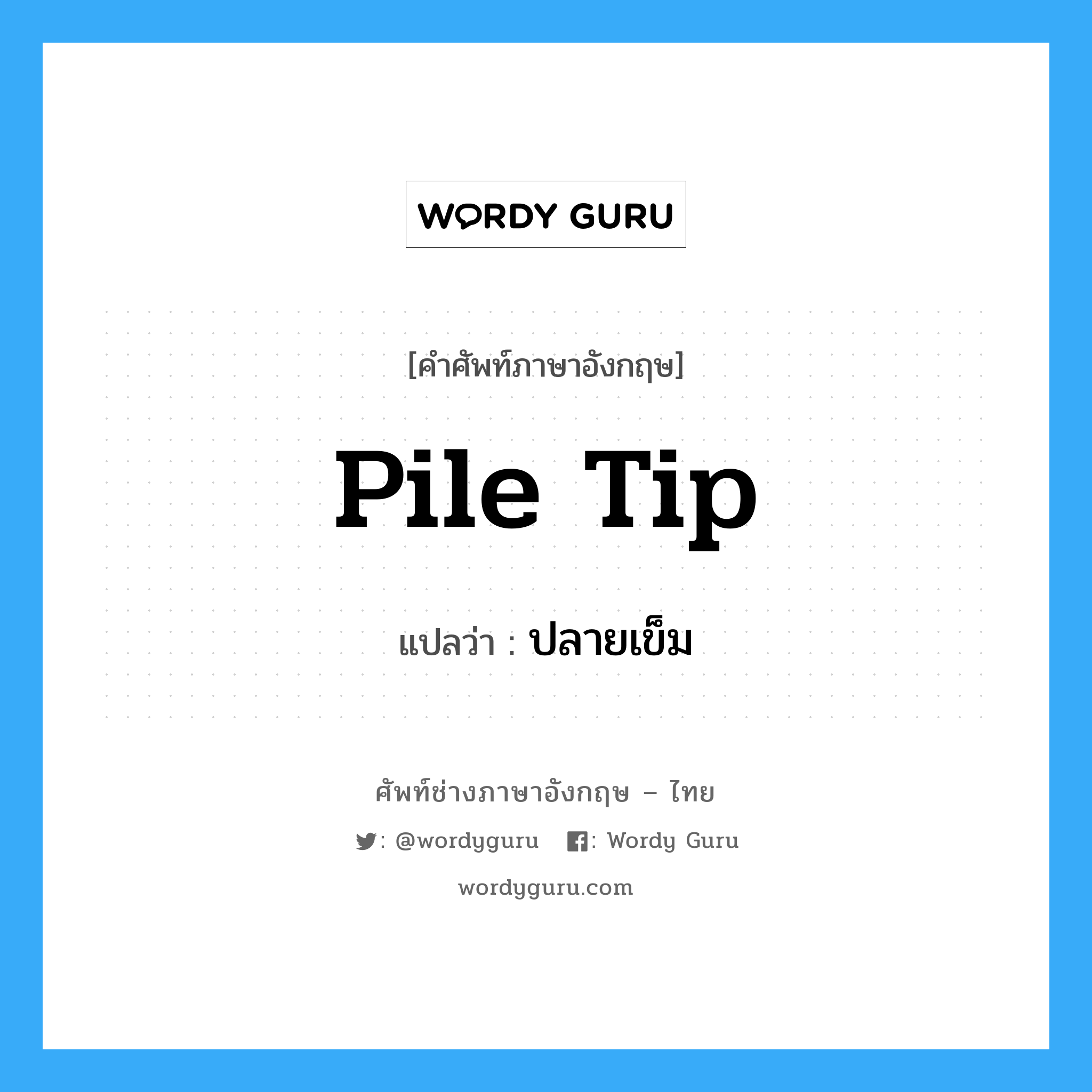 pile tip แปลว่า?, คำศัพท์ช่างภาษาอังกฤษ - ไทย pile tip คำศัพท์ภาษาอังกฤษ pile tip แปลว่า ปลายเข็ม