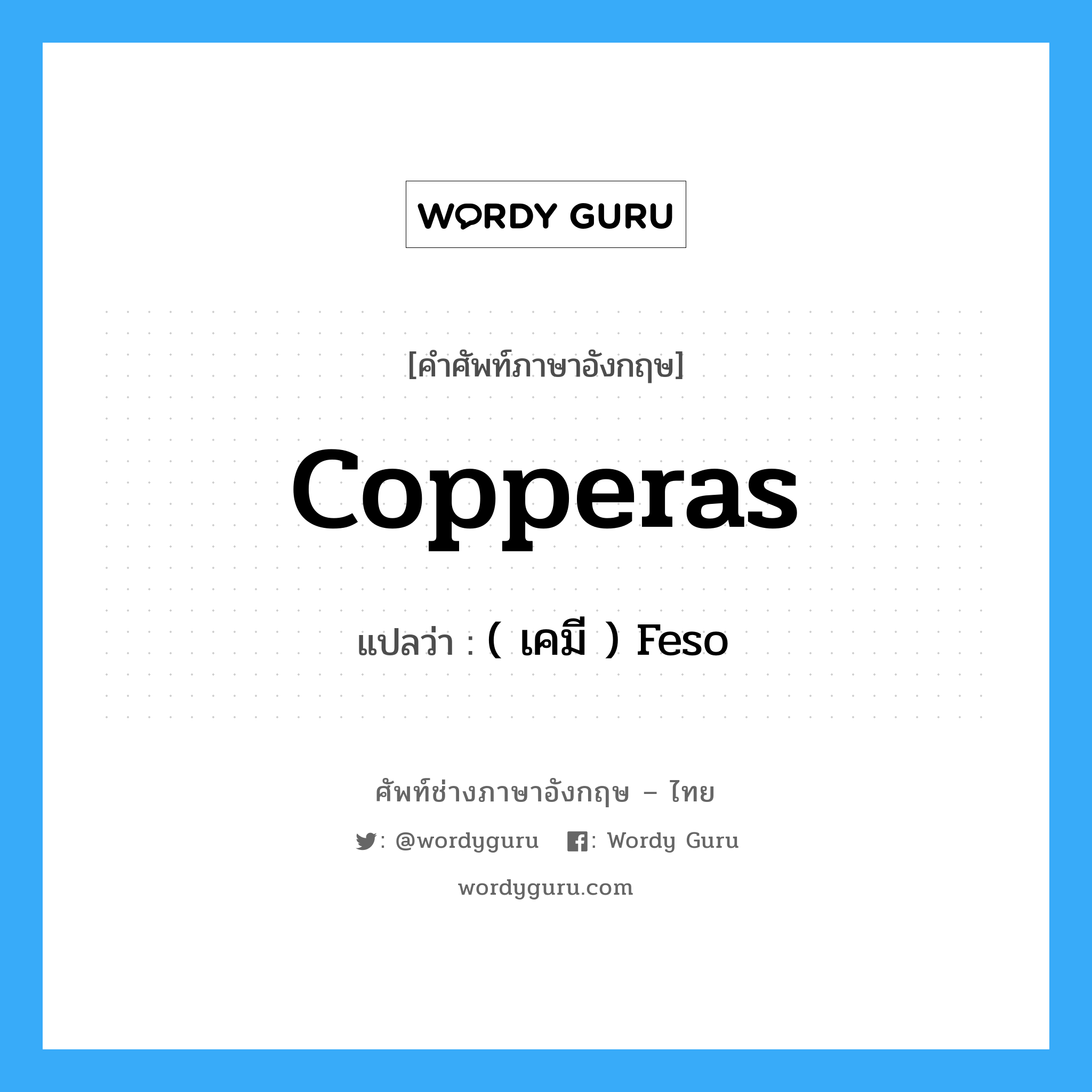 copperas แปลว่า?, คำศัพท์ช่างภาษาอังกฤษ - ไทย copperas คำศัพท์ภาษาอังกฤษ copperas แปลว่า ( เคมี ) Feso