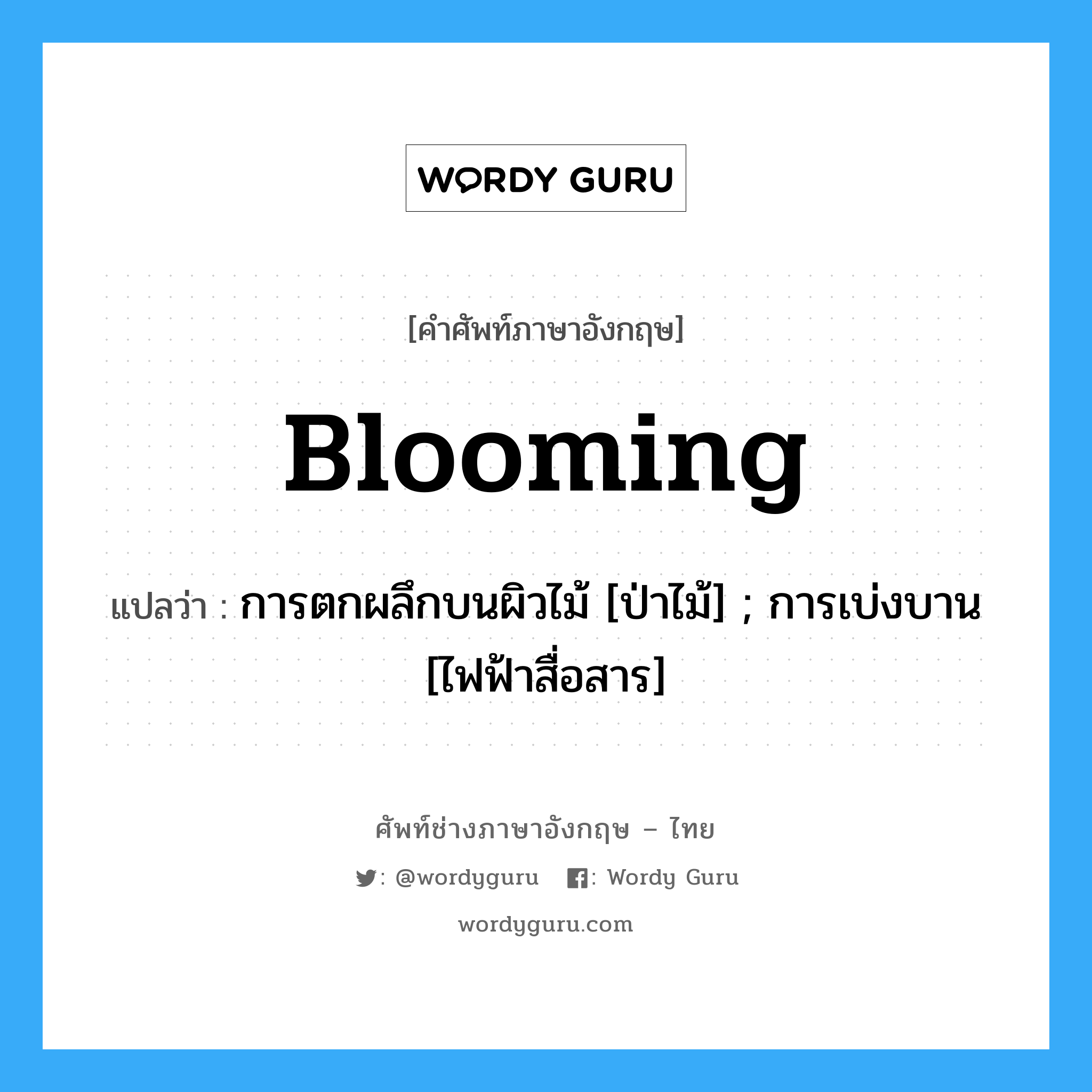 Blooming แปลว่า?, คำศัพท์ช่างภาษาอังกฤษ - ไทย Blooming คำศัพท์ภาษาอังกฤษ Blooming แปลว่า การตกผลึกบนผิวไม้ [ป่าไม้] ; การเบ่งบาน [ไฟฟ้าสื่อสาร]