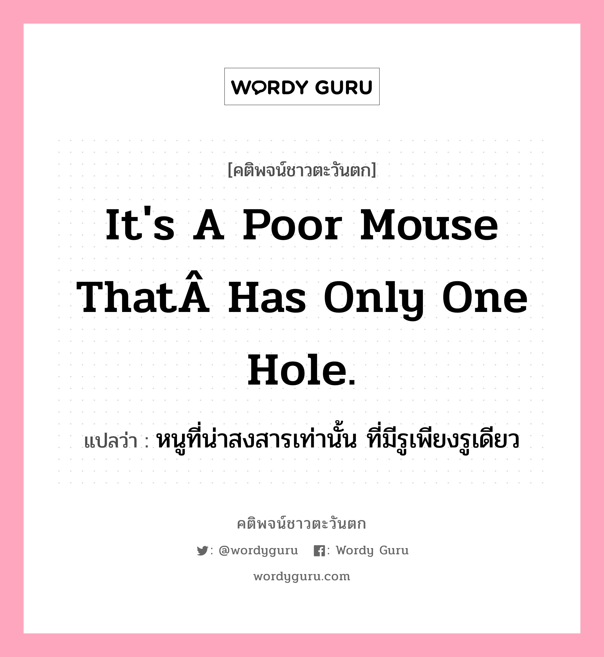 It&#39;s a poor mouse thatÂ has only one hole., คติพจน์ชาวตะวันตก It&#39;s a poor mouse thatÂ has only one hole. แปลว่า หนูที่น่าสงสารเท่านั้น ที่มีรูเพียงรูเดียว